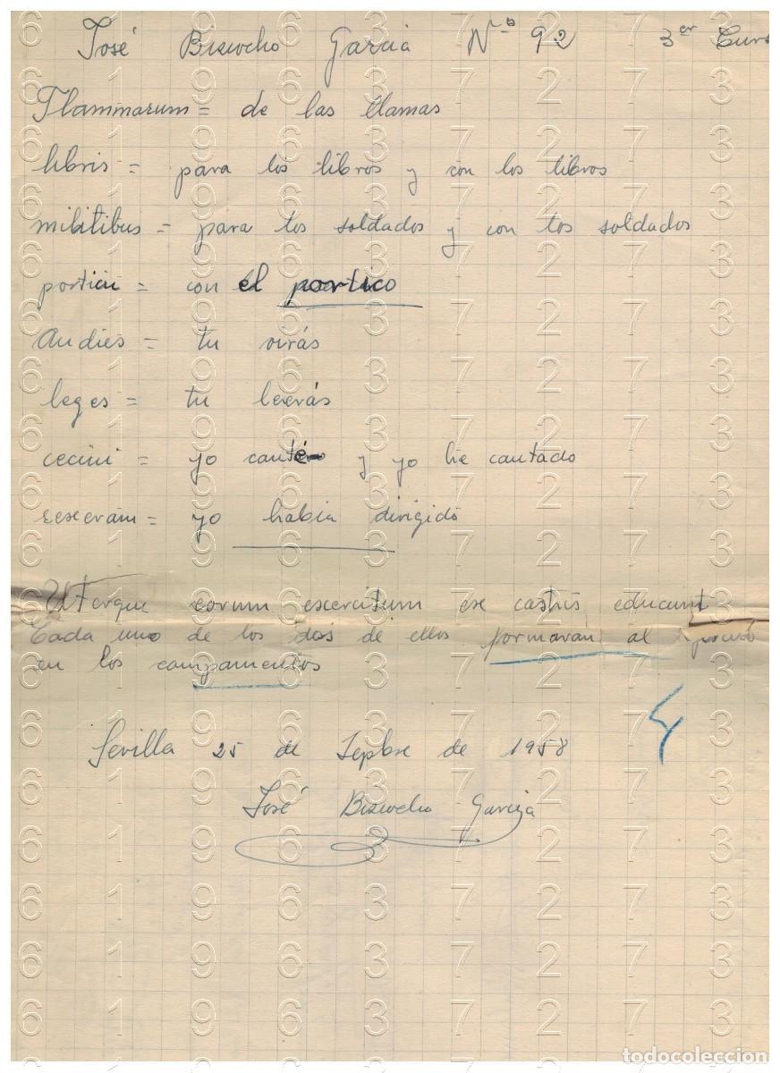 Sammelleidenschaft Andere Papierartikel: SEVILLA JOSE BIZCOCHO GARCIA 1958 MANUSCRITO LATIN 1 HOJA M32