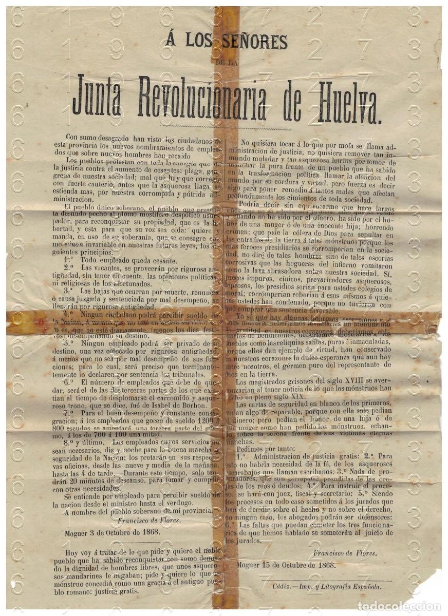 Otros art&iacute;culos de coleccionismo en papel: 1868 MOGUER HUELVA IMPORTANTE BANDO FRANCISCO DE FLORES M32