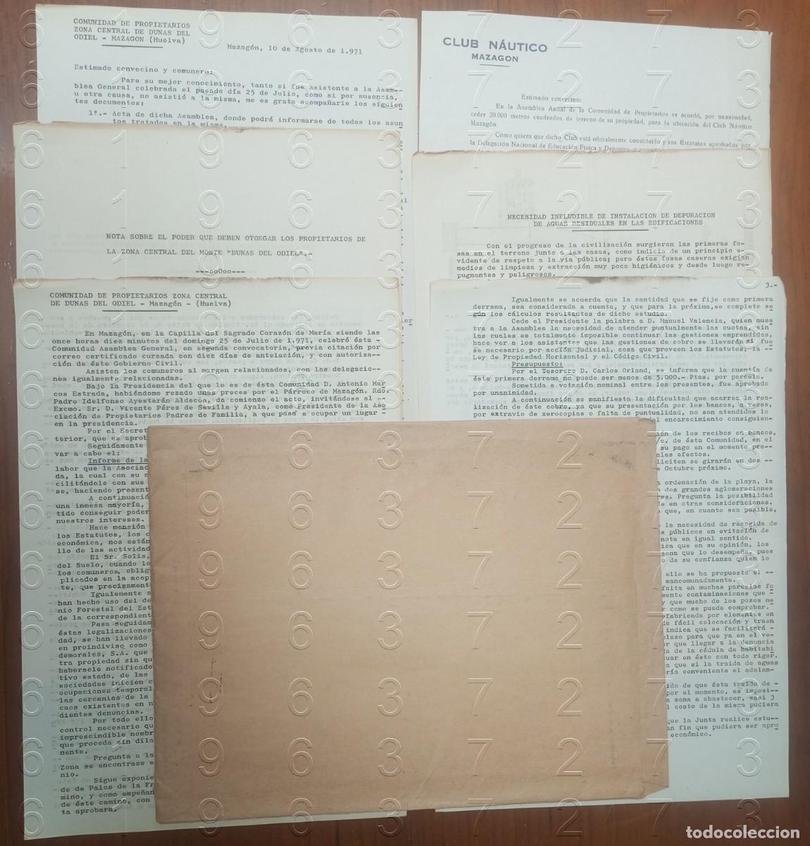 Otros art&iacute;culos de coleccionismo en papel: MAZAGON HUELVA DUNAS DEL ODIEL 1971 COMUNIDAD DE PROPIETARIOS 6 DOCUMENTOS LG7