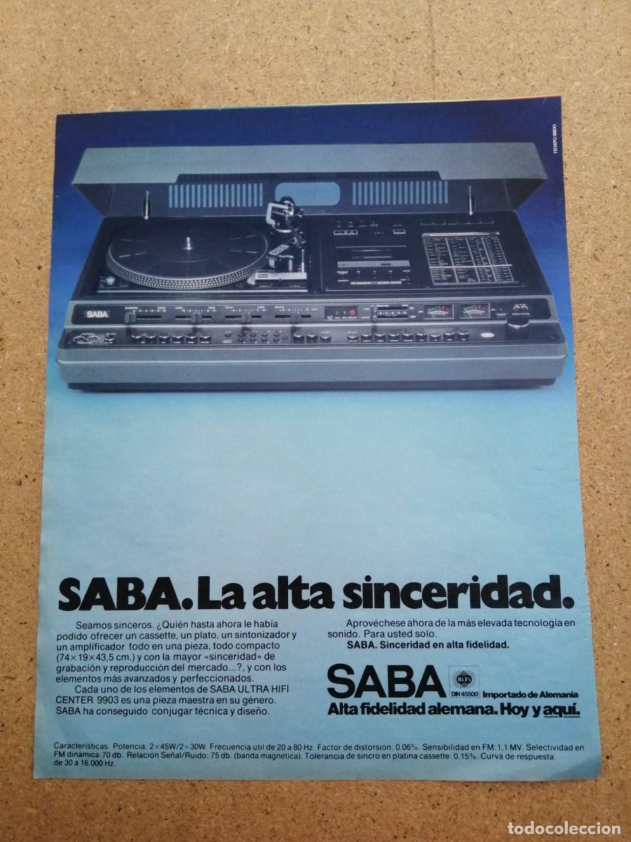 Otros art&iacute;culos de coleccionismo en papel: ANUNCIO. SABA. LA ALTA SINCERIDAD EL ALTA FIDELIDAD