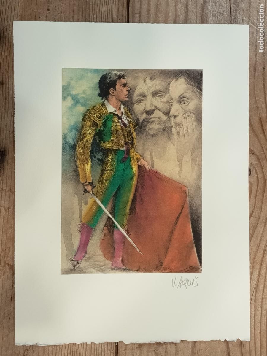 Otros art&iacute;culos de coleccionismo en papel: Dibujo de torero posando de Vicente Arn&aacute;s con firma a l&aacute;piz