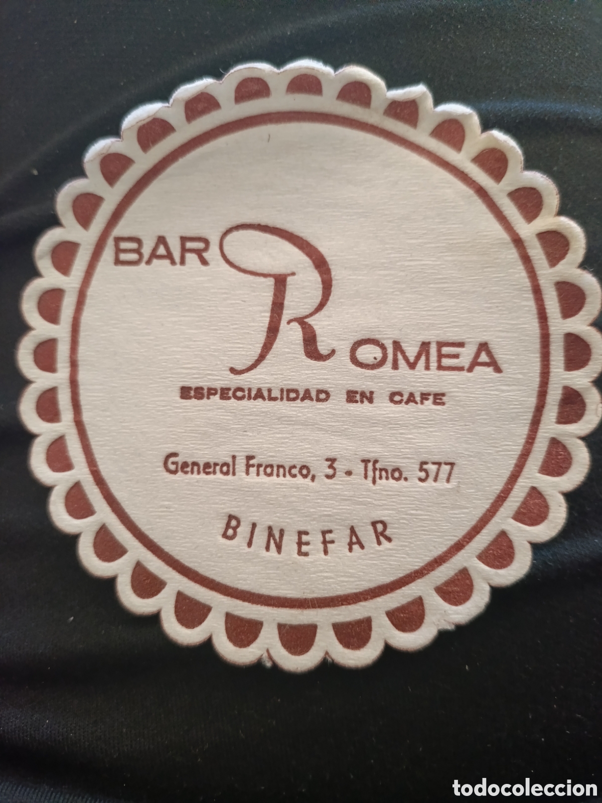 Otros art&iacute;culos de coleccionismo en papel: Bar Romero especialidad en cafe Bin&eacute;far [ Posa Vasos A&ntilde;os 50-60 ]