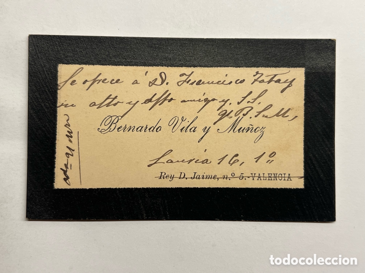 Otros art&iacute;culos de coleccionismo en papel: TARJETA FUNERARIA.. Bernardo Vila y N&uacute;&ntilde;ez, Valencia.. (h.1900?) Papeler&iacute;a de luto..