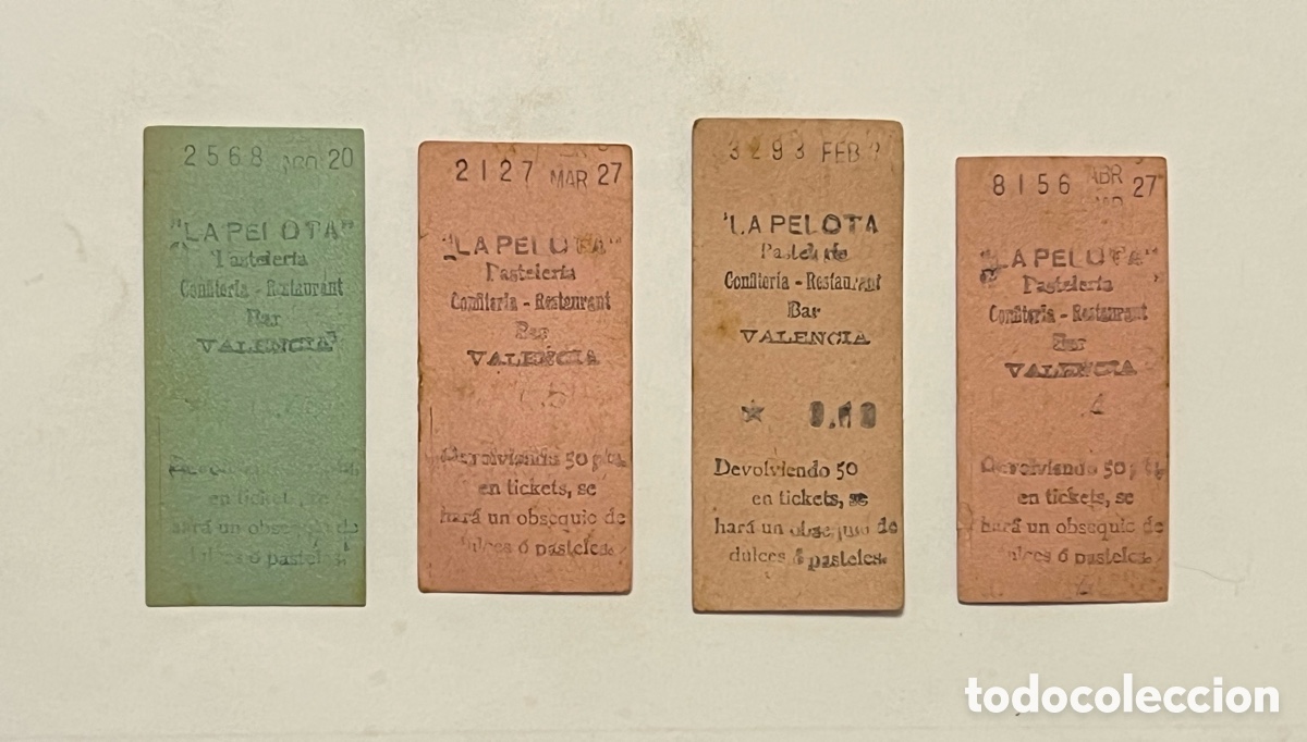 Otros art&iacute;culos de coleccionismo en papel: VALENCIA (4) Ticket LA PELOTA. Pasteler&iacute;a, Confiter&iacute;a.. Calle San Vicente, 149&hellip; (h.1900?)