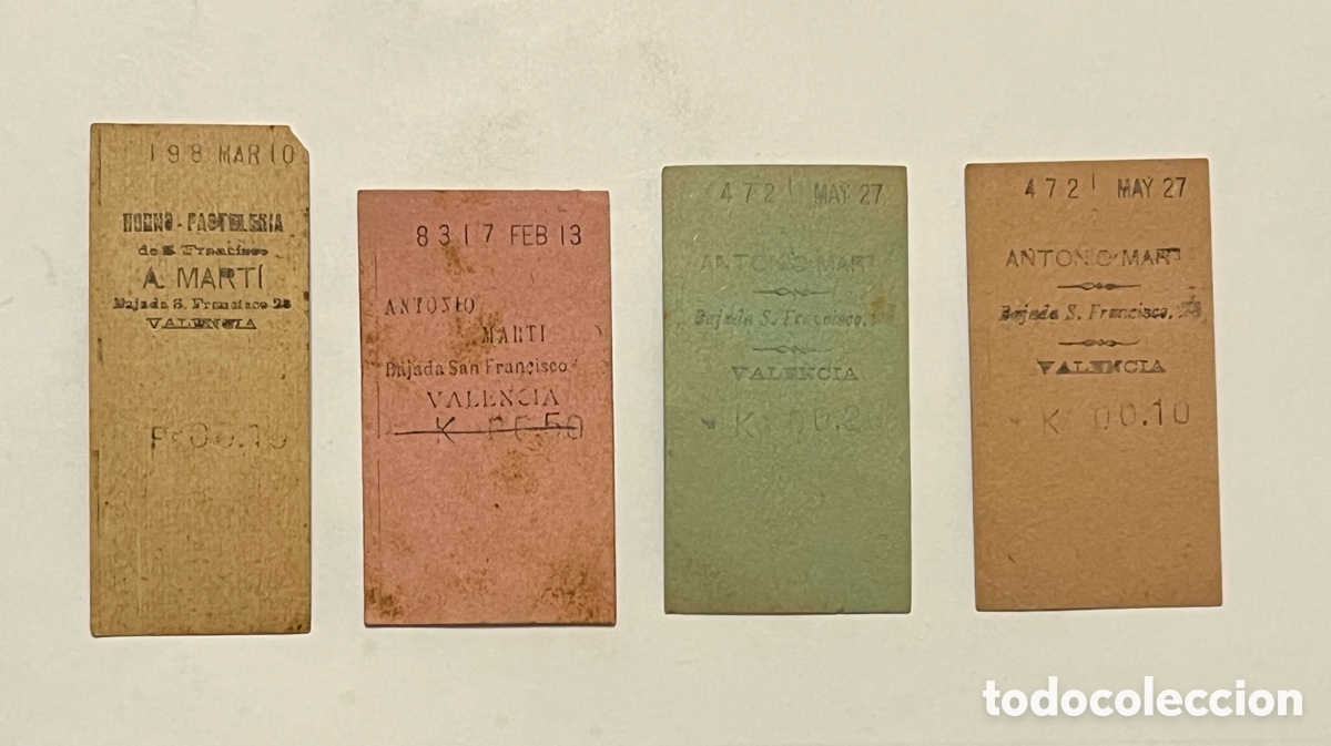Otros art&iacute;culos de coleccionismo en papel: VALENCIA (4) Ticket HORNO SAN MARTI. Pasteler&iacute;a,.. A. Mart&iacute;, Bajada San Francisco (h.1900?)
