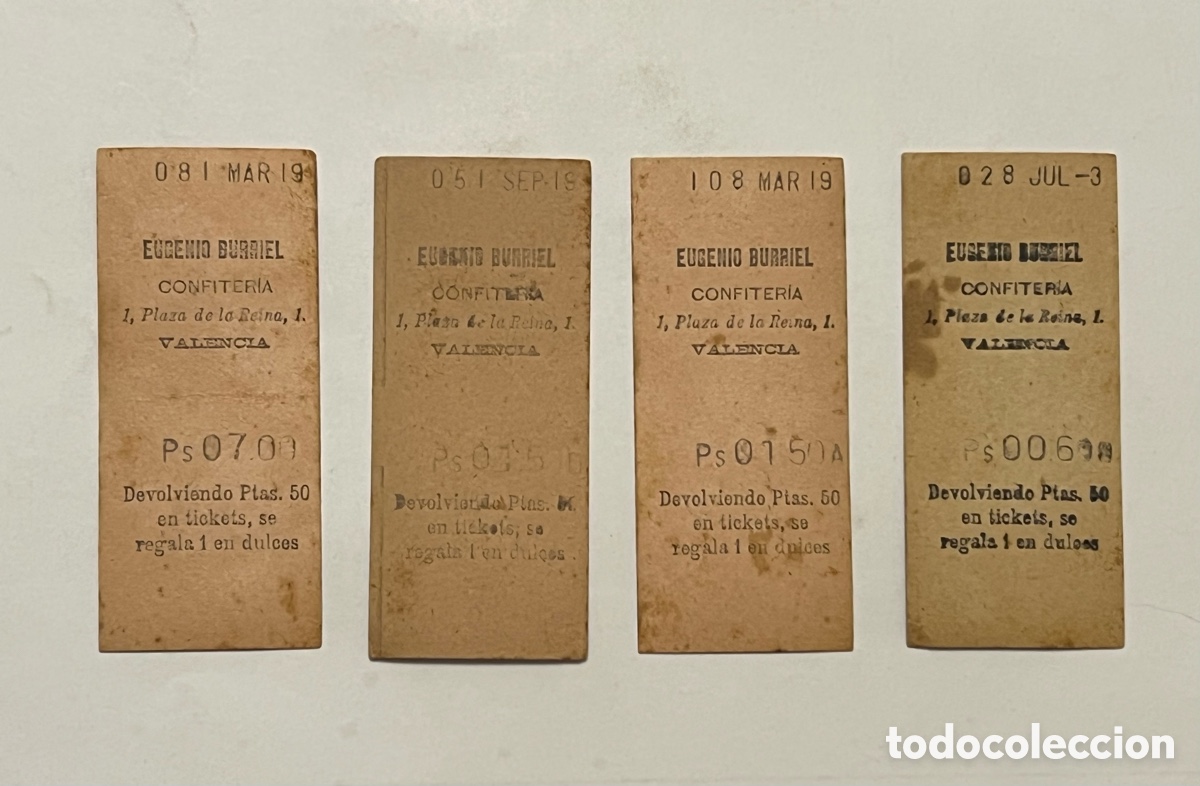 Otros art&iacute;culos de coleccionismo en papel: VALENCIA (4) Ticket EUGENIO BURRIEL, Confiter&iacute;a Plaza de la Reina (h.1900?)