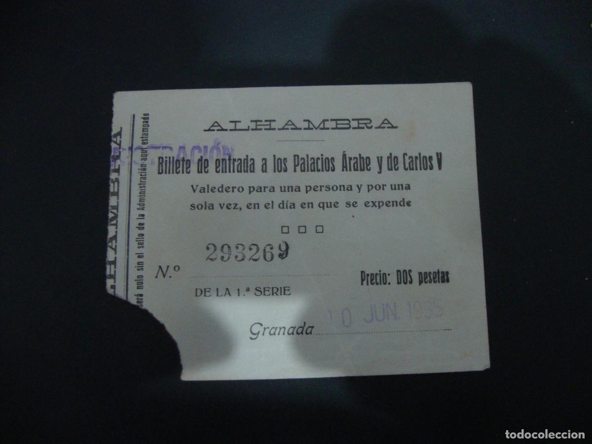 Otros art&iacute;culos de coleccionismo en papel: ENTRADA ALHAMBRA BILLETE ENTRADA A LOS PALACIOS ARABES Y DE CARLOS V 1935