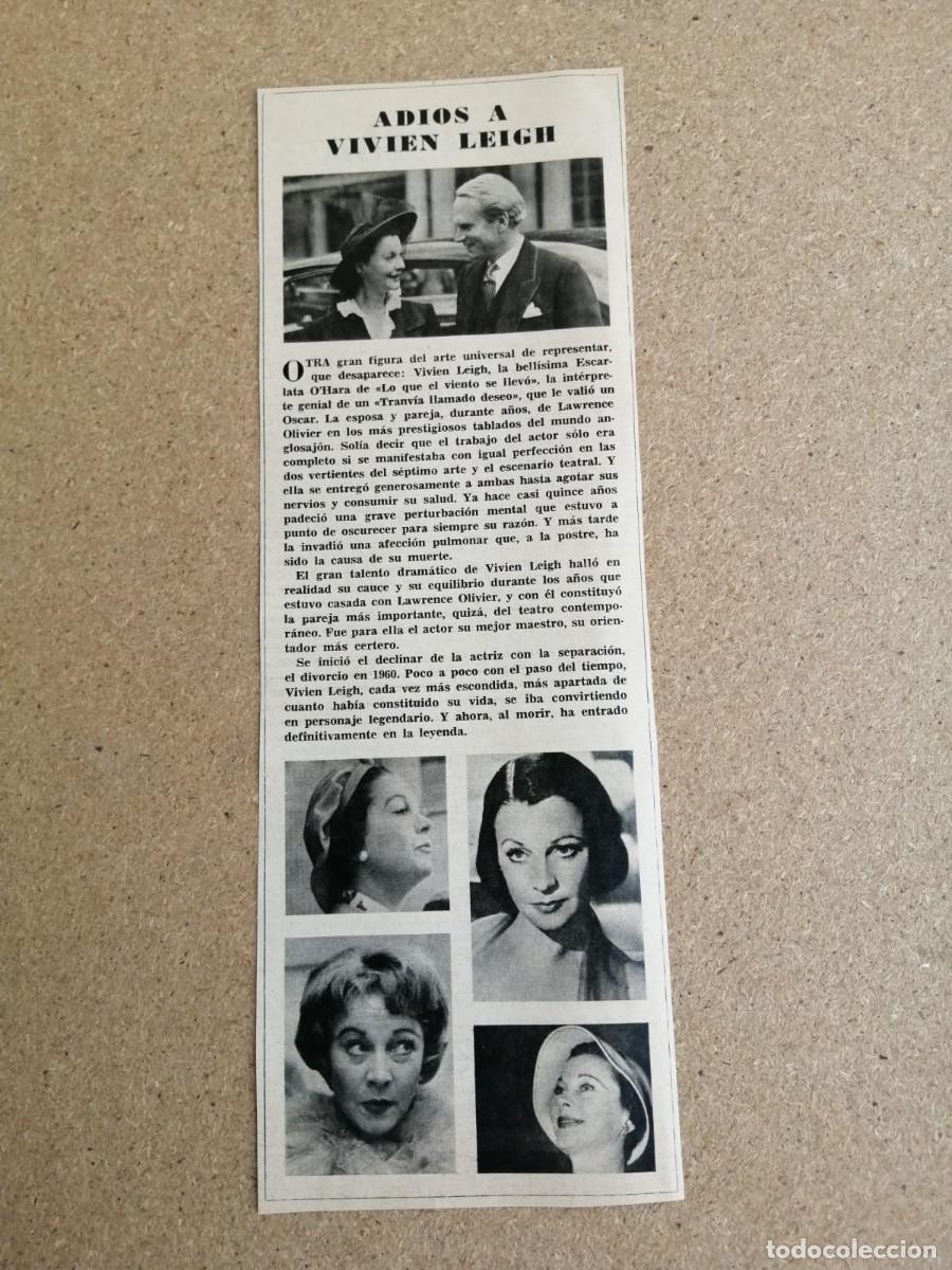 Otros art&iacute;culos de coleccionismo en papel: ARTICULO DE PRENSA. MUERE VIVIEN LEIGH
