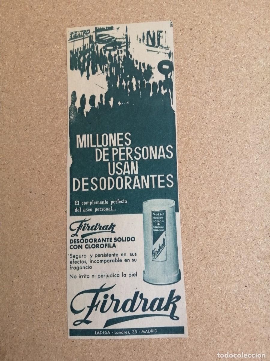 Otros art&iacute;culos de coleccionismo en papel: ANUNCIO. DESODORANTE FIRDRAK