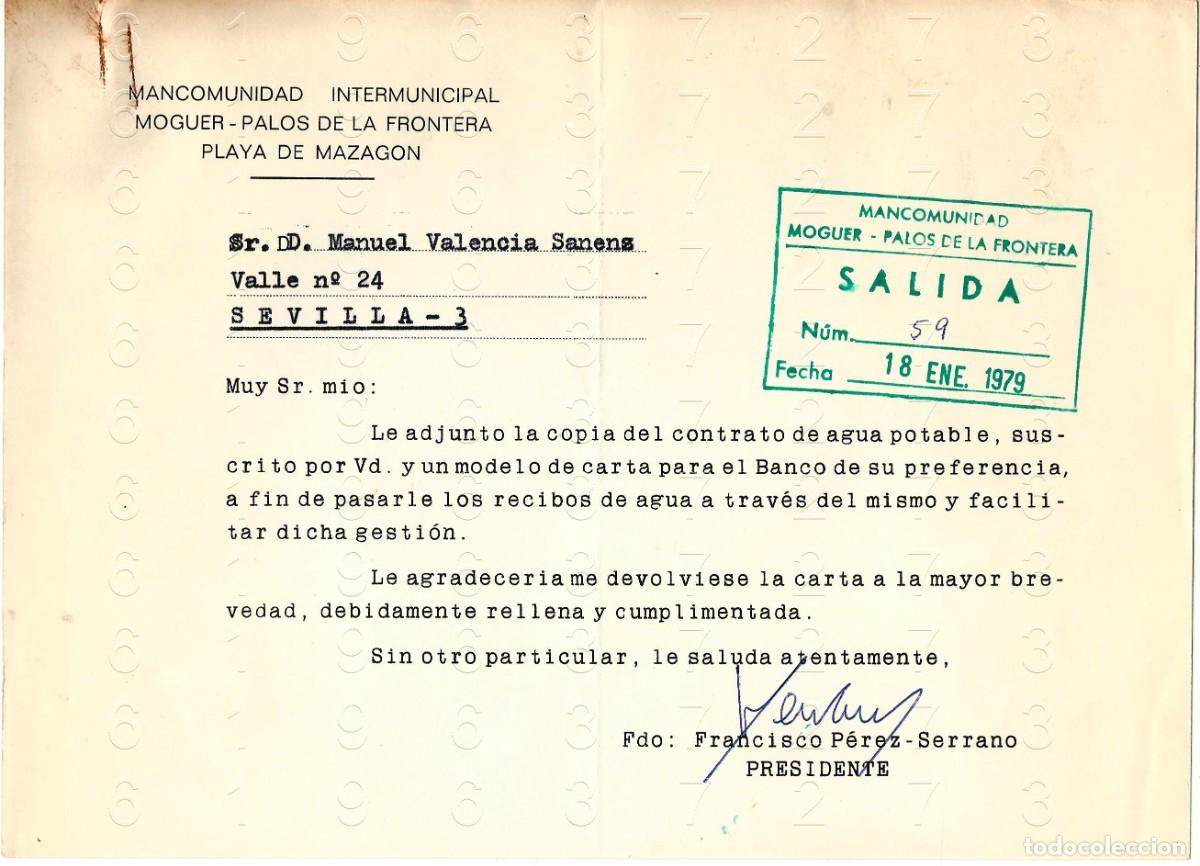 Otros art&iacute;culos de coleccionismo en papel: MOGUER PALOS DE LA FRONTERA FRANCISCO PEREZ SERRANO CARTA 1979 M33