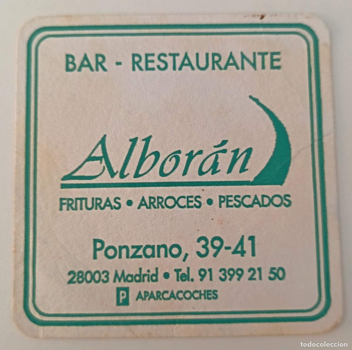 Otros art&iacute;culos de coleccionismo en papel: Posavasos. Posavasos cuadrado. Bar - Restaurante Alboran. Frituras, arroces, pescados. Madrid.