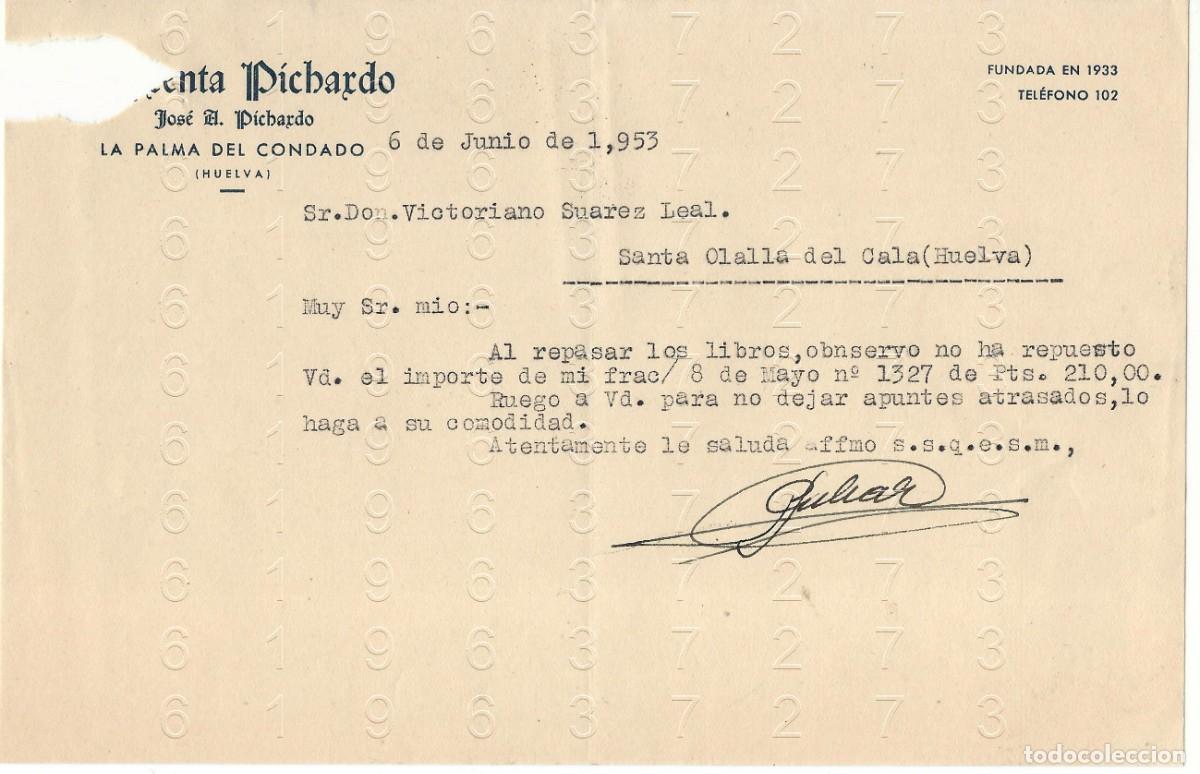 Otros art&iacute;culos de coleccionismo en papel: SANTA OLALLA DEL CALA HUELVA VICTORIANO SUAREZ LEAL CARTA 1953 M33