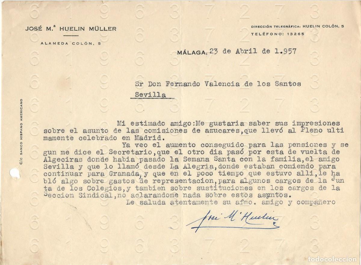 Collectionnisme Papier divers: MALAGA JOSE MARIA HUELIN MULLER 1957 CARTA M33
