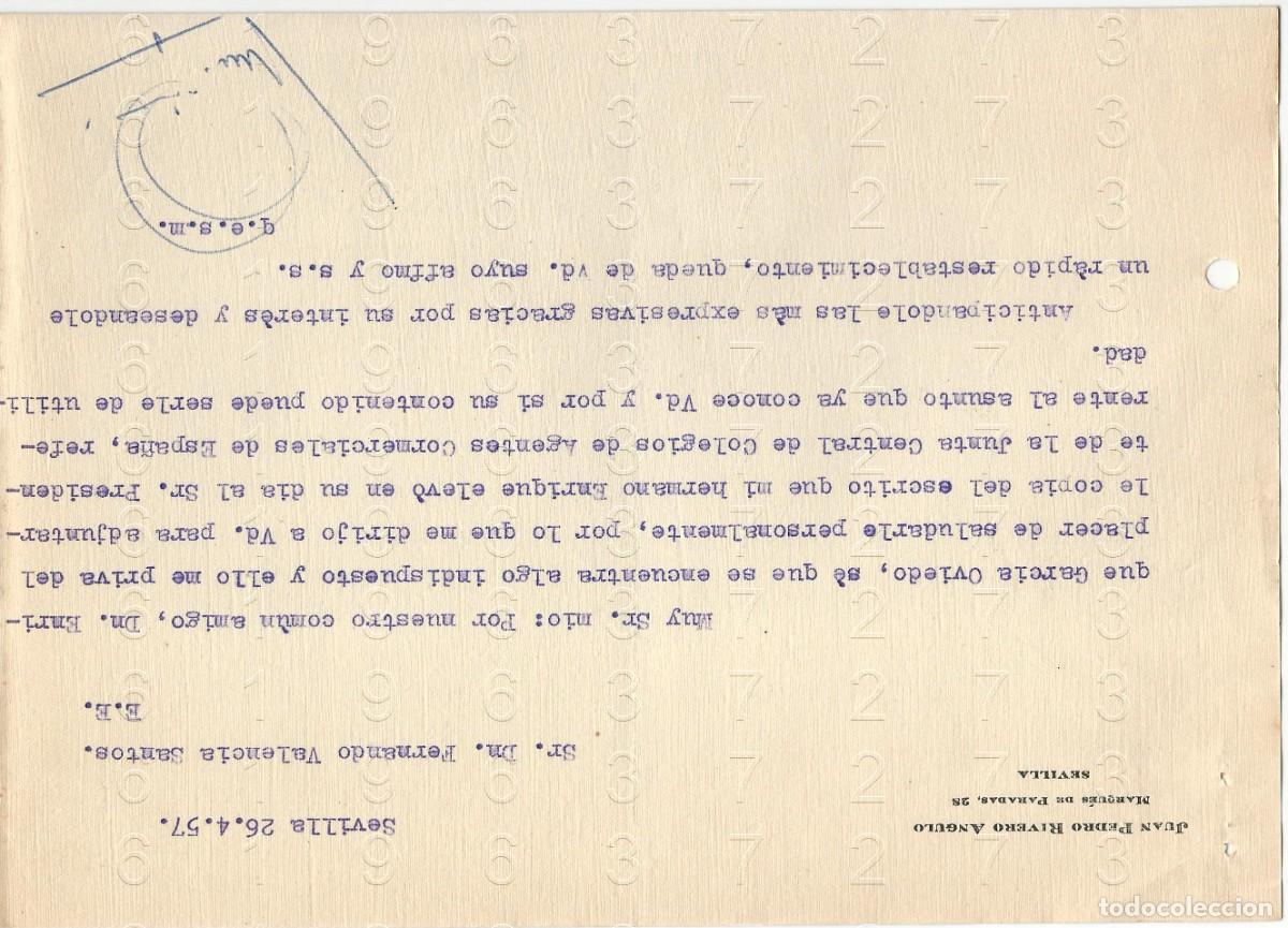 Collectionnisme Papier divers: SEVILLA JUAN PEDRO RIVERO ANGULO CARTA M33