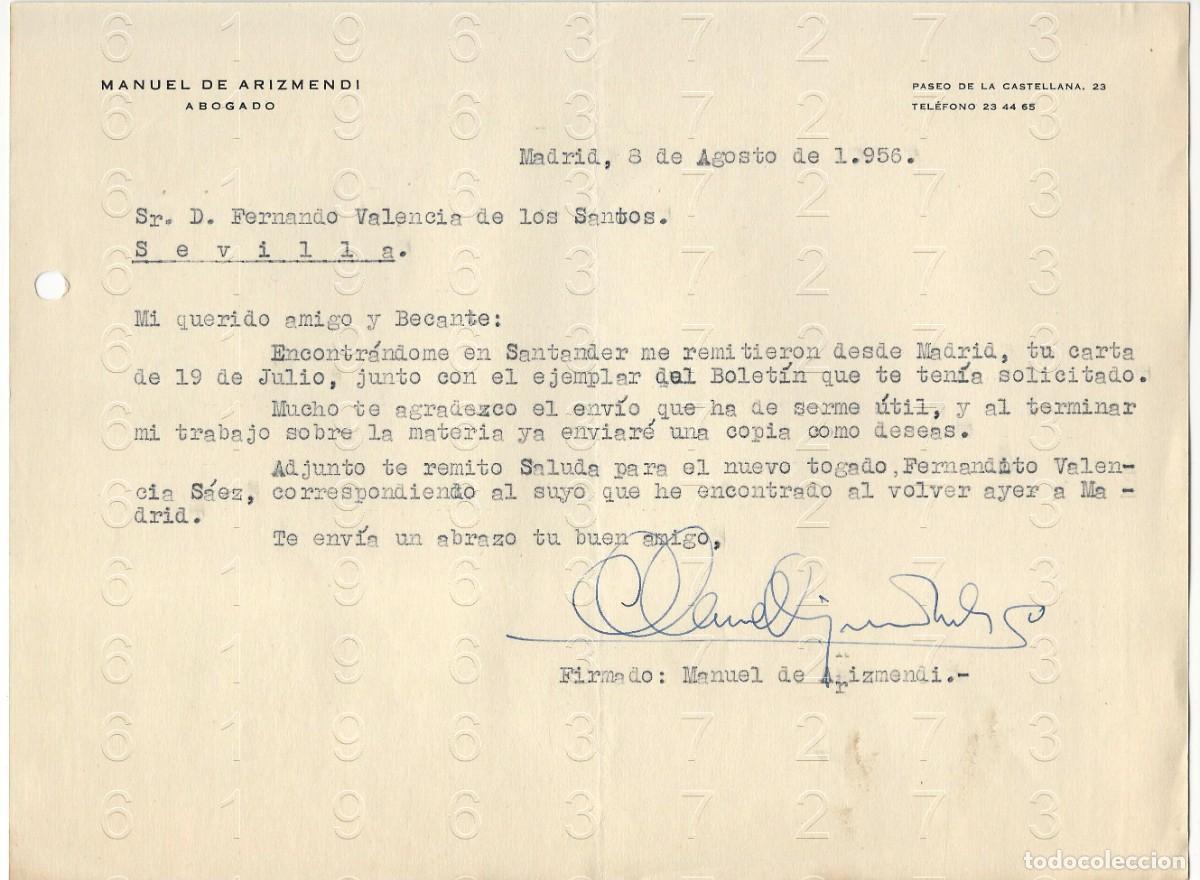 Collectionnisme Papier divers: MANUEL DE ARIZMENDI MADRID 1956 CARTA M33