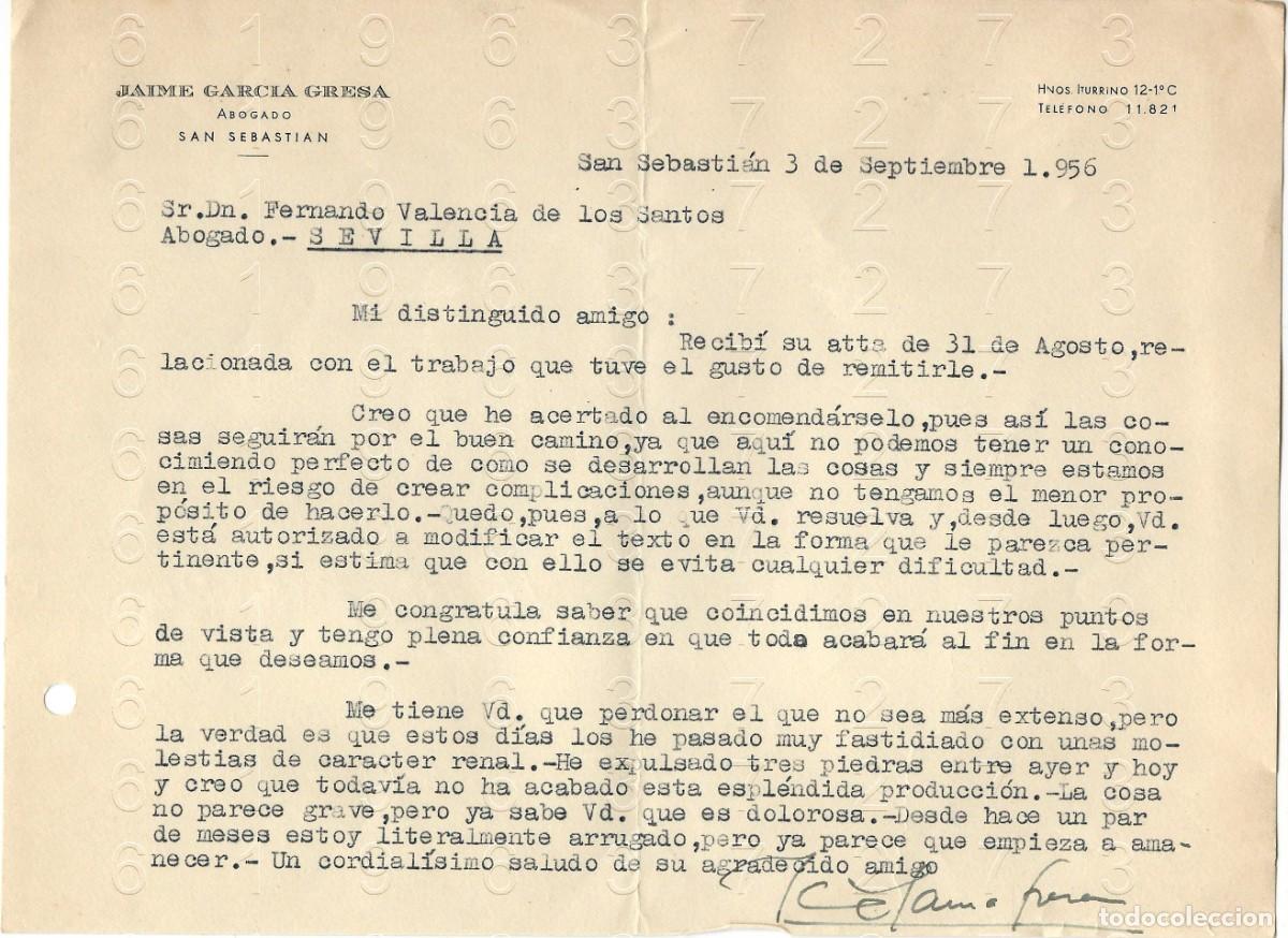 Otros art&iacute;culos de coleccionismo en papel: SAN SEBASTIAN JAIME GARCIA GRESA 1956 CARTA M33