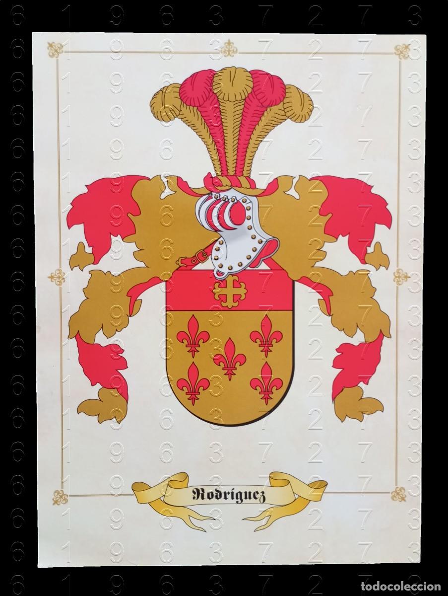 Otros art&iacute;culos de coleccionismo en papel: APELLIDO RODRIGUEZ LAMINA EN PAPEL COUCHE 34 CENTIMETROS GENEALOGIA HERALDICA LG29