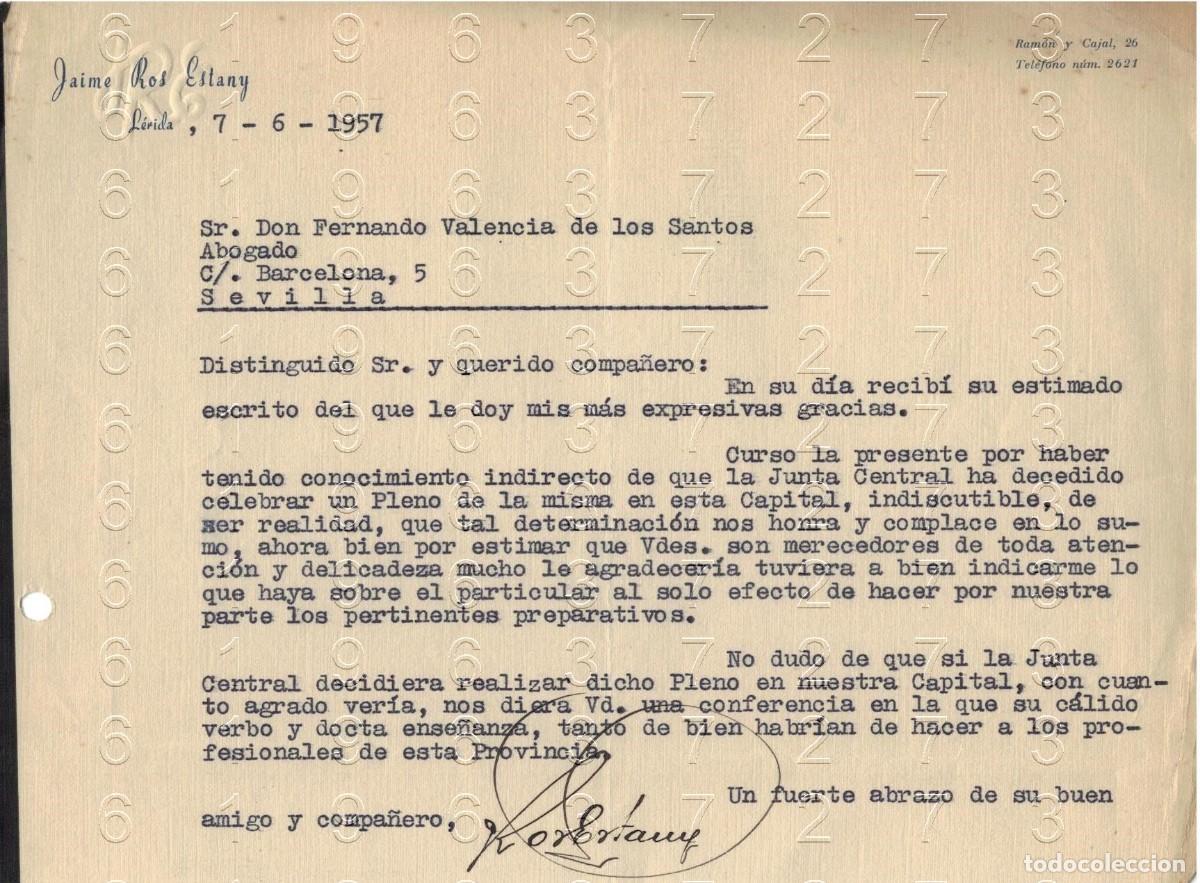 Otros art&iacute;culos de coleccionismo en papel: LERIDA JAIME ROS ESTANY CARTA 1957 M34