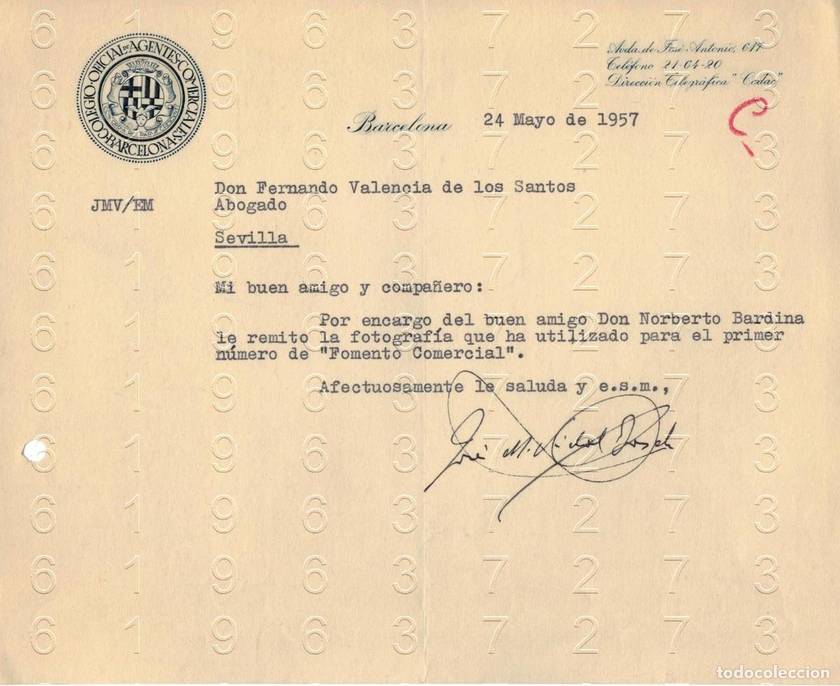 Otros art&iacute;culos de coleccionismo en papel: VIDAL BOSCH COLEGIO AGENTES COMERCIALES DE BARCELONA CARTA 1957 M34
