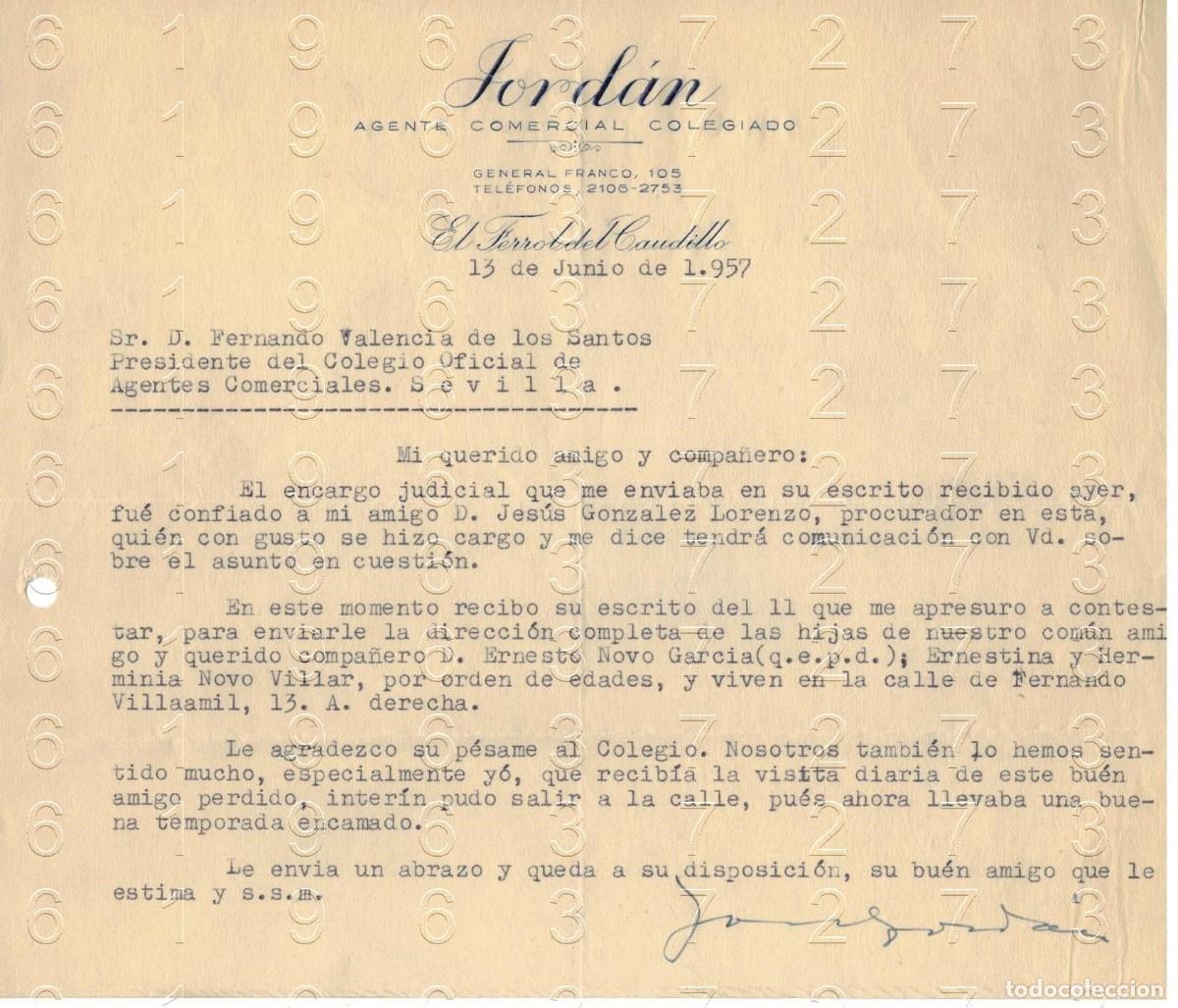 Otros art&iacute;culos de coleccionismo en papel: EL FERROL DEL CAUDILLO JORDAN CARTA 1957 M34
