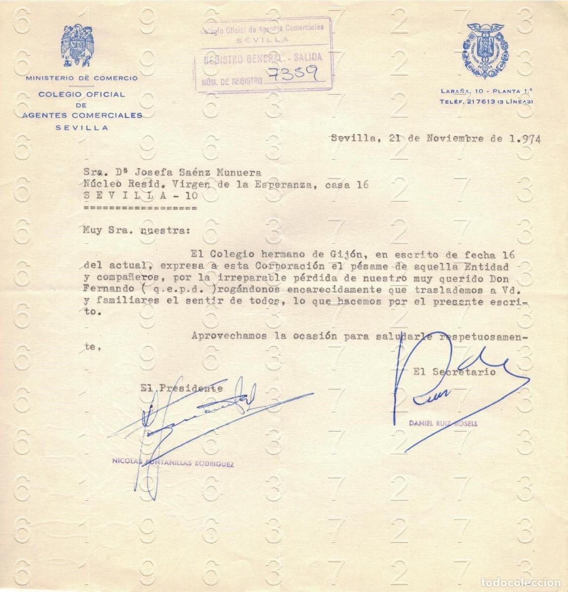 Otros art&iacute;culos de coleccionismo en papel: NICOLAS FONTANILLAS RODRIGUEZ DANIEL RUIZ ROSELL CARTA 1974 M34