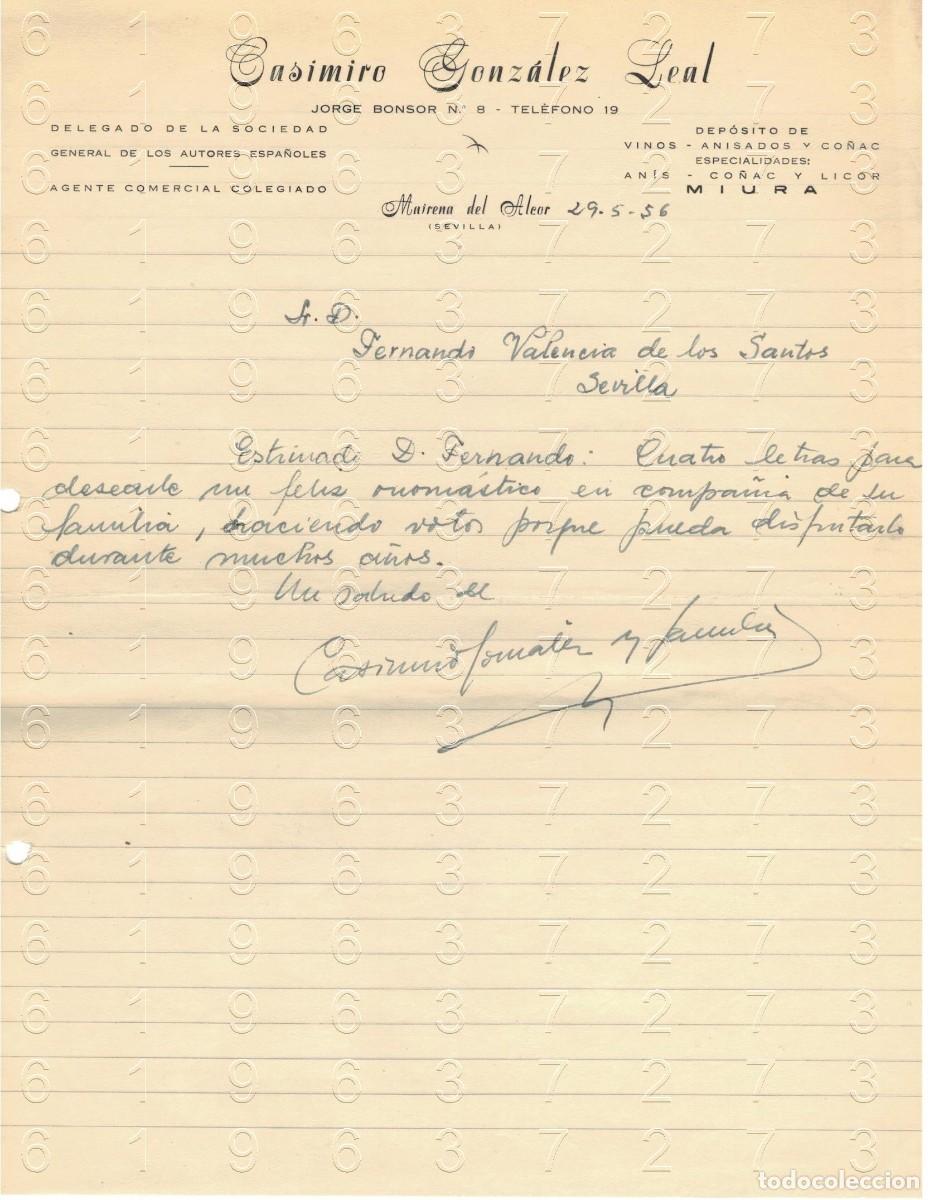 Otros art&iacute;culos de coleccionismo en papel: MAIRENA DEL ALCOR CASIMIRO GONZALEZ LEAL 1956 CARTA M34