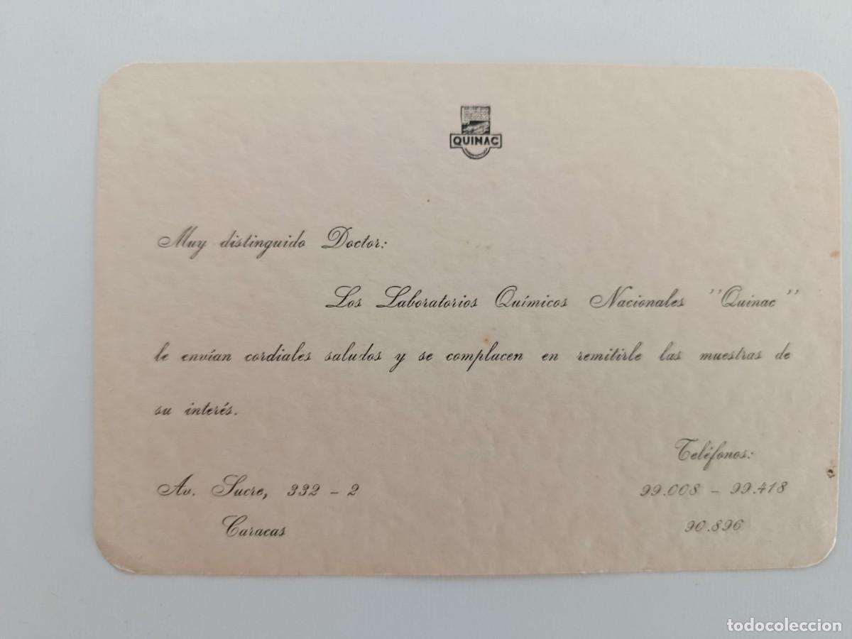 Otros art&iacute;culos de coleccionismo en papel: LABORATORIOS QU&Iacute;MICOS NACIONALES QUINAC. TARJETA. CARACAS. VENEZUELA. 13X9 CM
