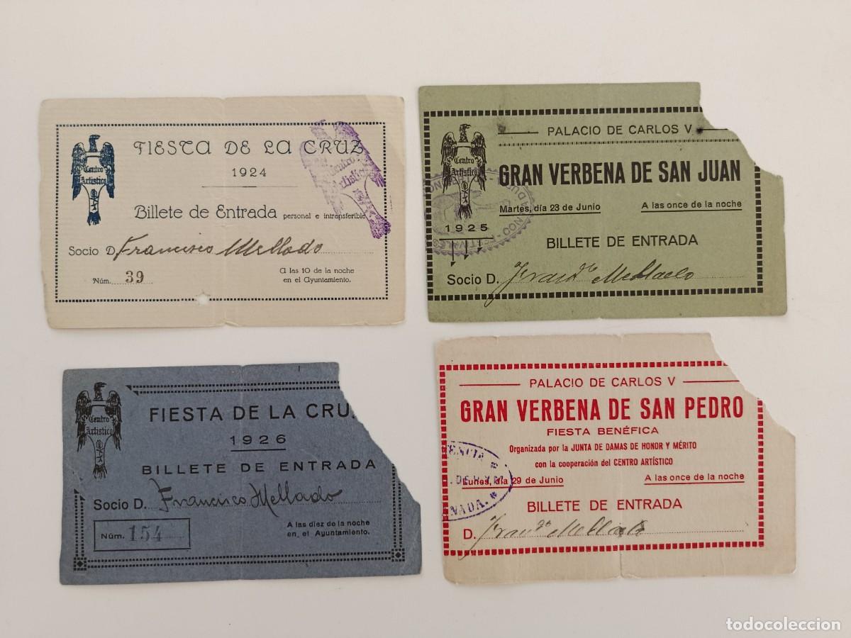 Otros art&iacute;culos de coleccionismo en papel: CUATRO ENTRADAS GRANADA GRAN VERBENA DE SAN JUAN SAN PEDRO FIESTA DE LA CRUZ. 1924 A 1926