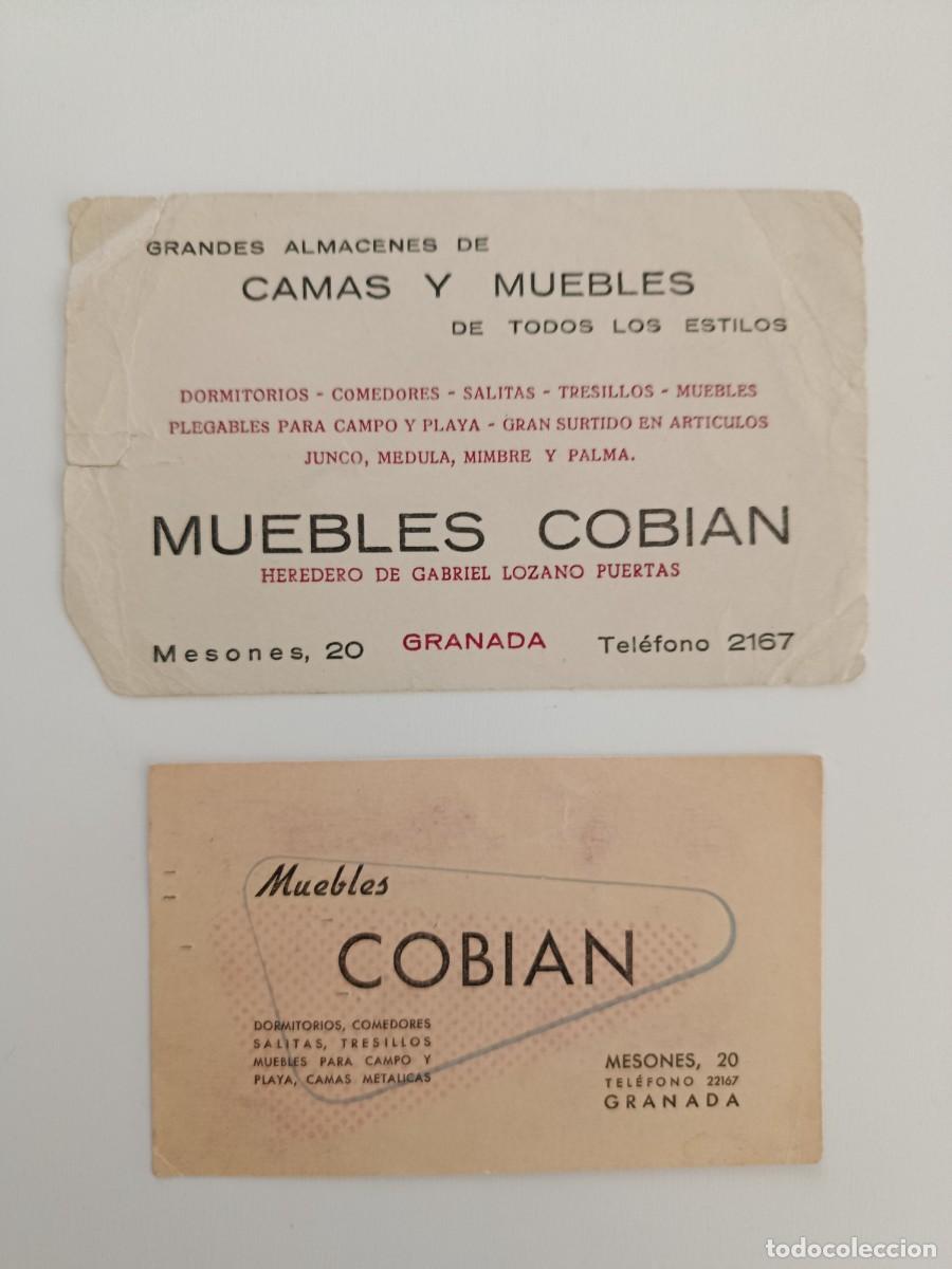 Otros art&iacute;culos de coleccionismo en papel: DOS TARJETAS MUEBLES COBI&Aacute;N. ESCRITOS EN EL REVERSO SOBRE COMPRA A PLAZOS. 1960. GRANADA