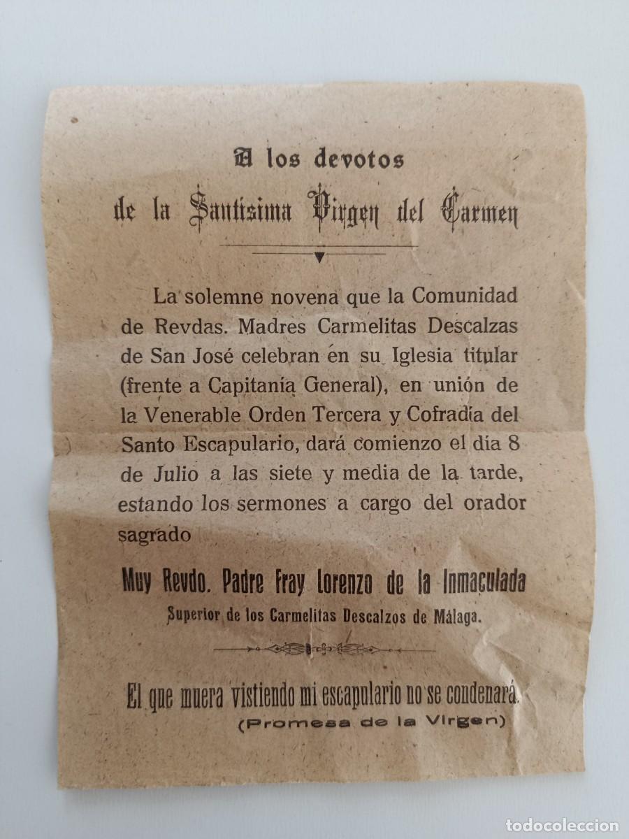 Otros art&iacute;culos de coleccionismo en papel: SANT&Iacute;SIMA VIRGEN DEL CARMEN. ANUNCIO DE NOVENA. PROBABLEMENTE M&Aacute;LAGA