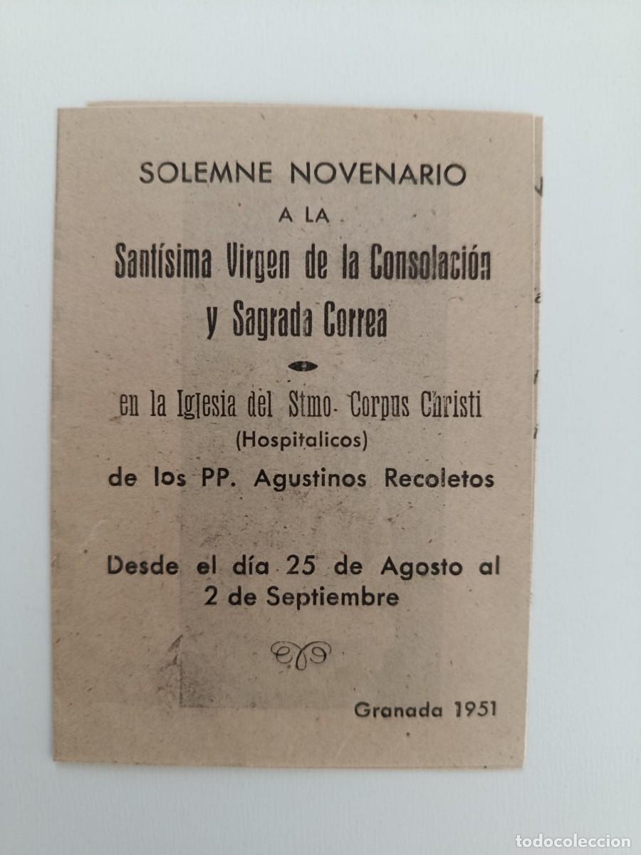 Otros art&iacute;culos de coleccionismo en papel: PEQUE&Ntilde;O PROGRAMA SOLEMNE NOVENARIO SANT&Iacute;SIMA VIRGEN DE LA CONSOLACI&Oacute;N Y SAGRADA CORREA. GRANADA 1951