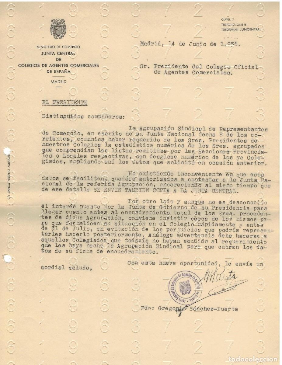 Otros art&iacute;culos de coleccionismo en papel: GREGORIO SANCHEZ PUERTA MADRID 1956 CARTA M35