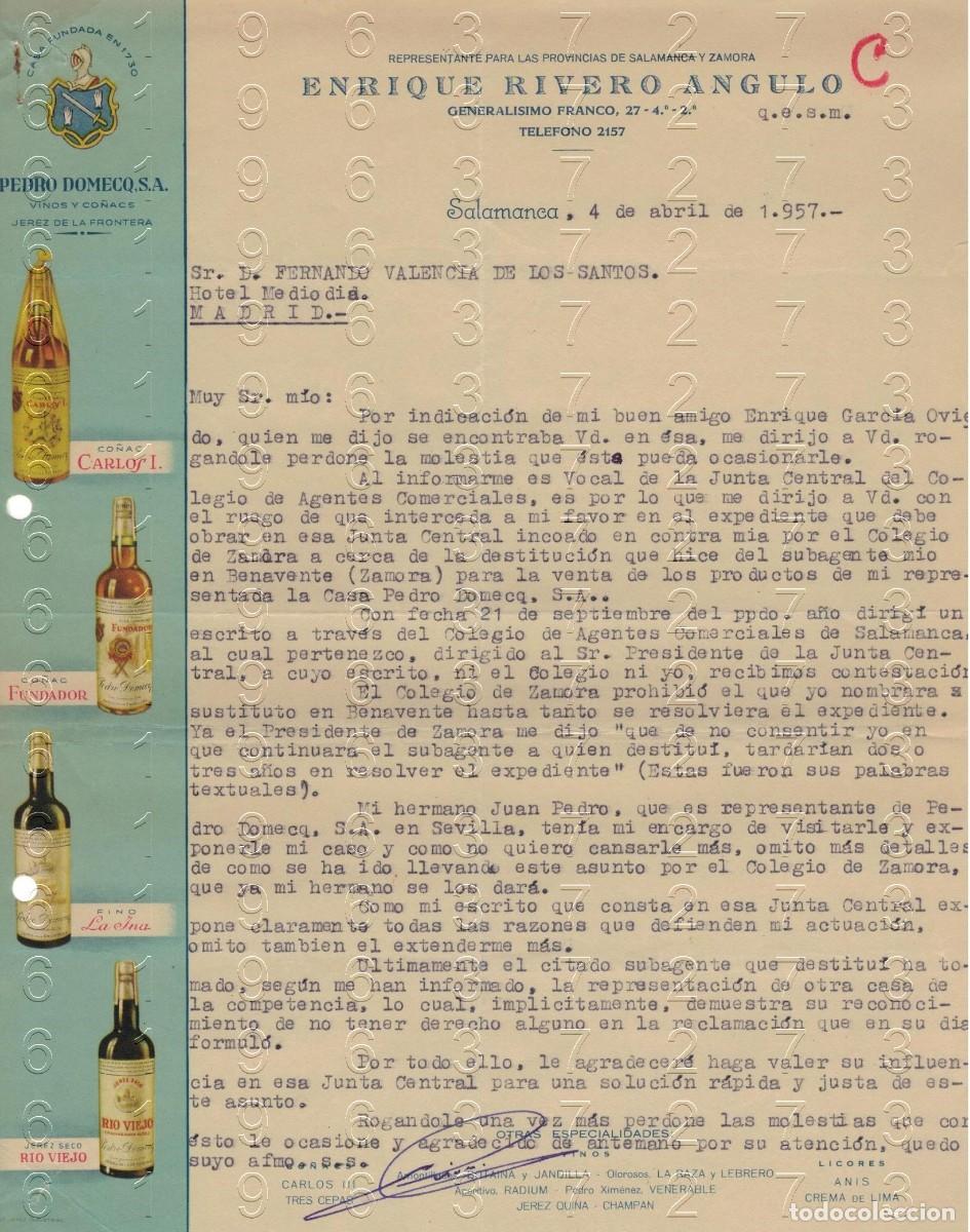 Otros art&iacute;culos de coleccionismo en papel: SALAMANCA ENRIQUE RIVERO ANGULO 1957 CARTA M35