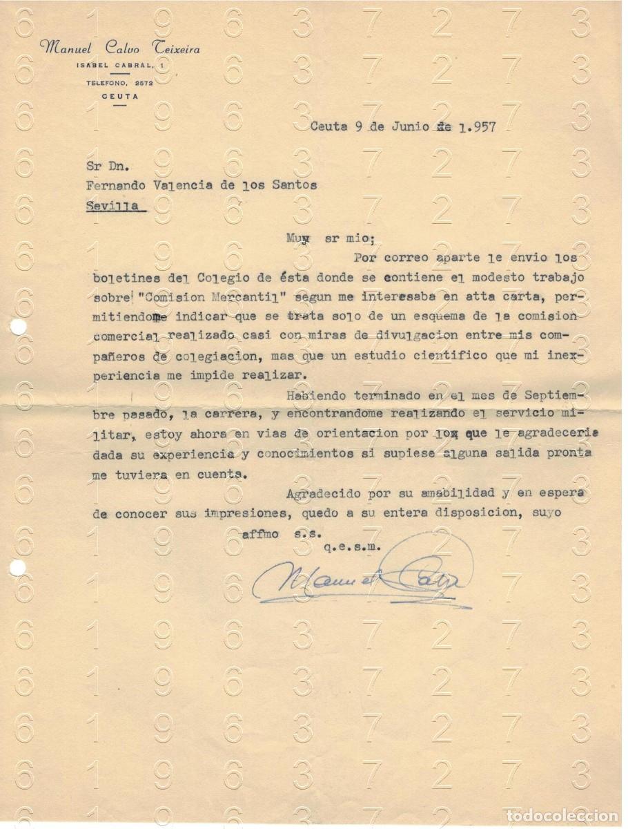 Otros art&iacute;culos de coleccionismo en papel: CEUTA MANUEL CALVO TEIXEIRA 1957 CARTA M35