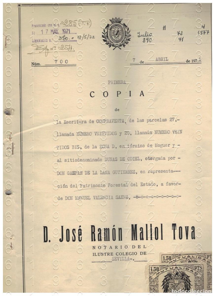 Otros art&iacute;culos de coleccionismo en papel: MOGUER DUNAS DEL ODIEL ESCRITURA PARCELAS 1971 26 PGS LG34