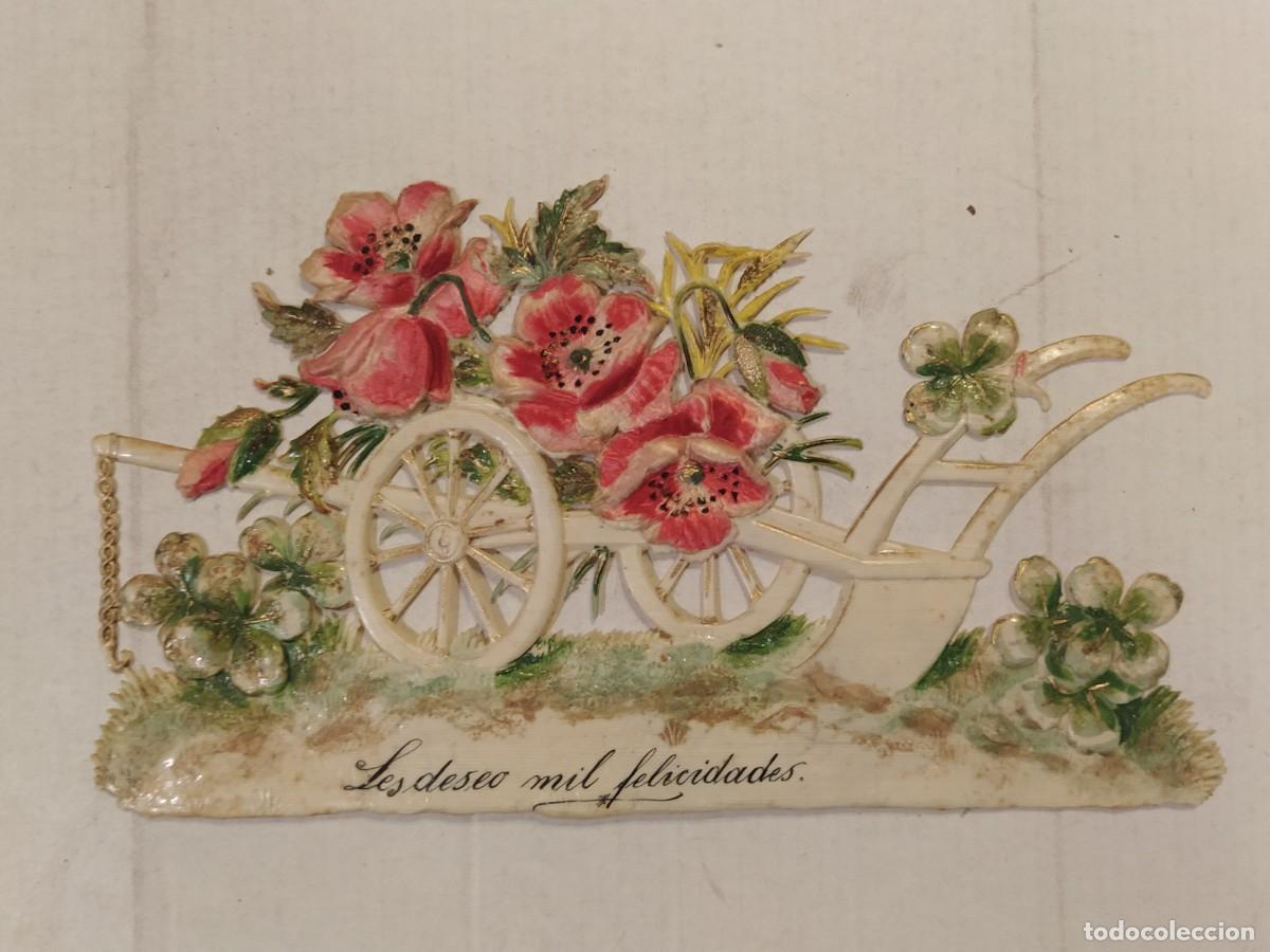 Otros art&iacute;culos de coleccionismo en papel: FELICITACION ANTIGUA TROQUELADA - MATERIAL TIPO CELULOIDE -VER FOTOS