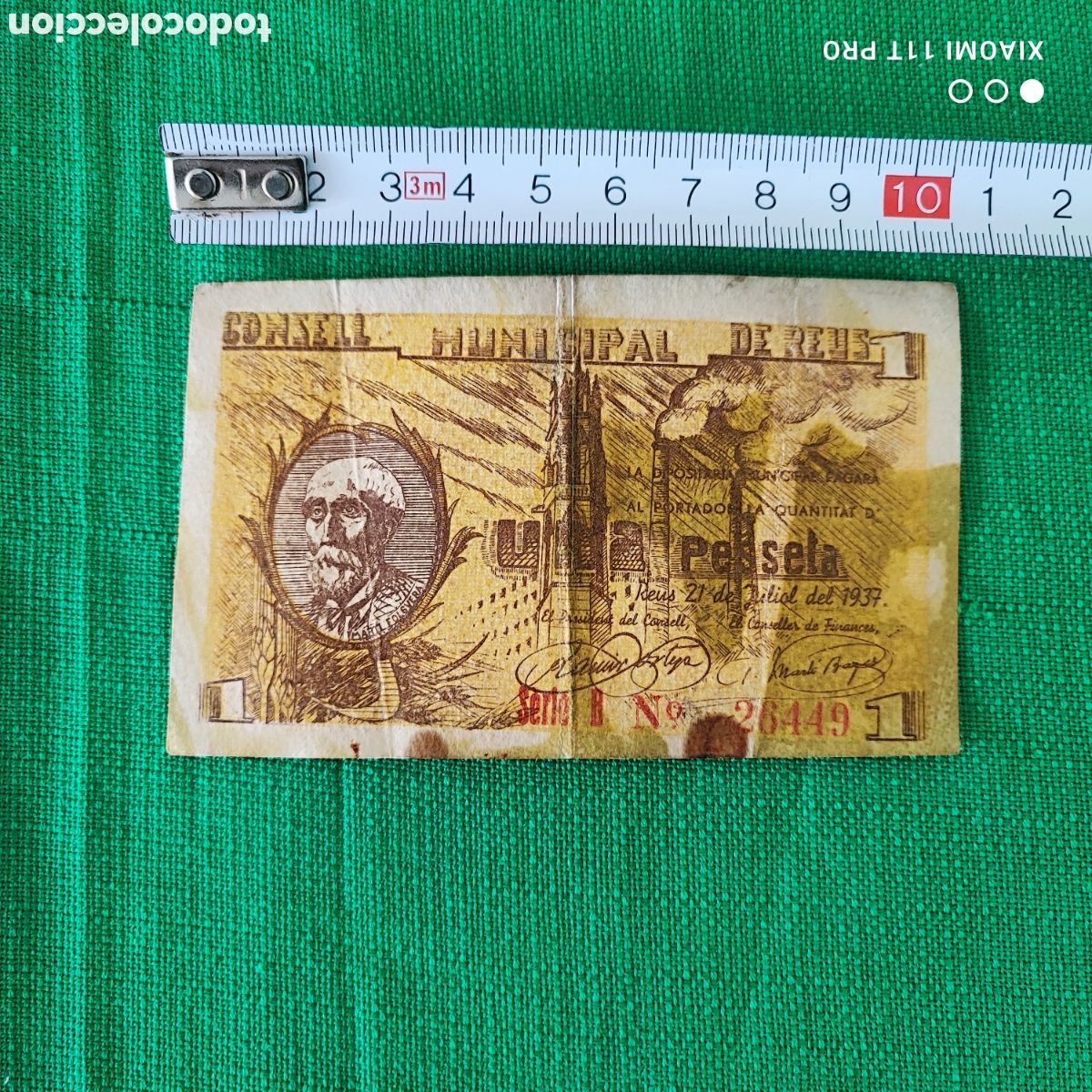 Otros art&iacute;culos de coleccionismo en papel: Billete de 1 peseta, consell municipal de Reus.