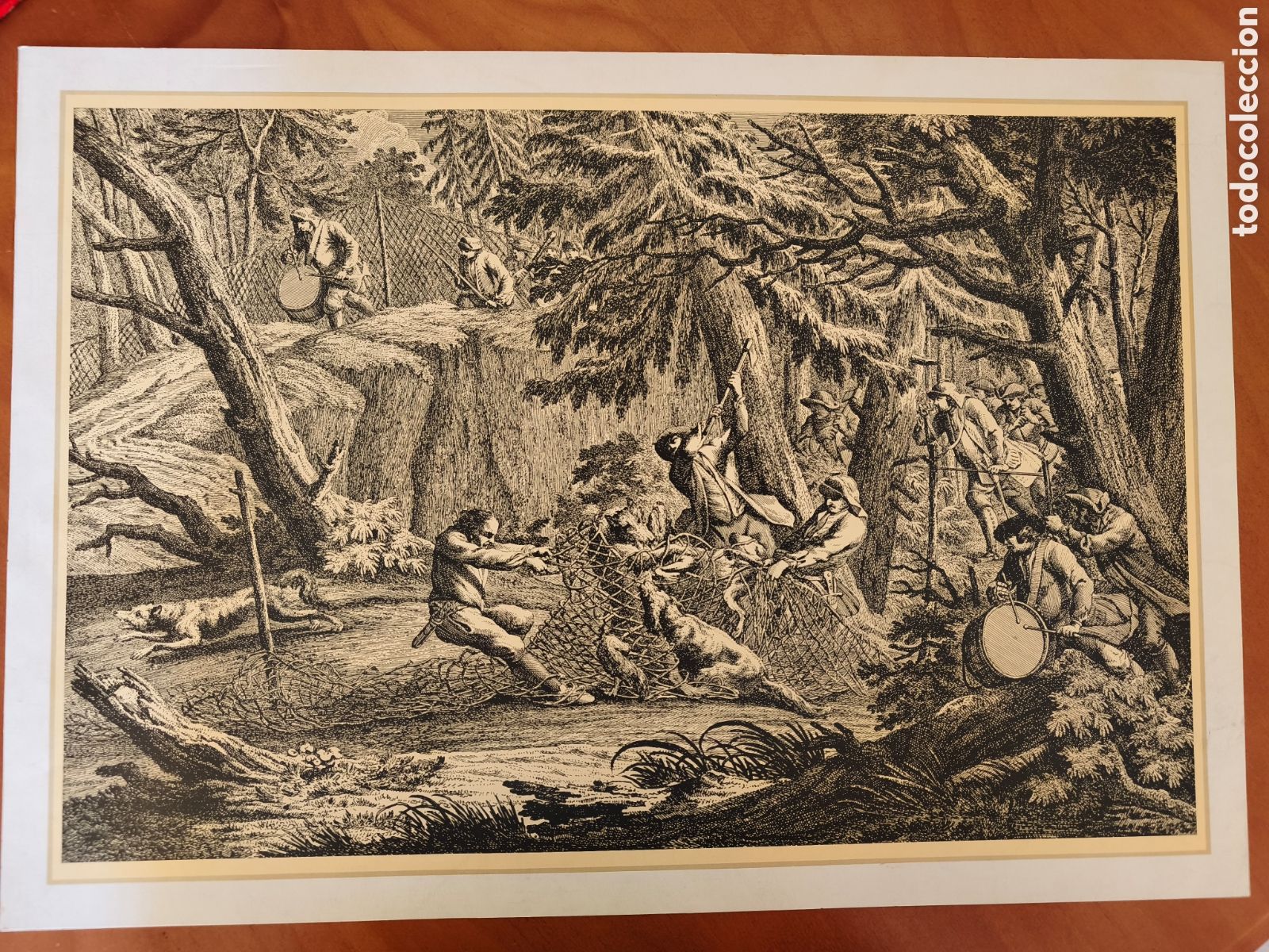 Otros art&iacute;culos de coleccionismo en papel: L&aacute;mina / Grabado Cl&aacute;sico de Escena de Caza Hist&oacute;rica (Blanco y Negro)