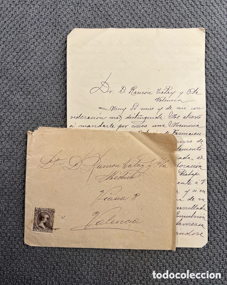Otros art&iacute;culos de coleccionismo en papel: BARCELONA-VALENCIA. Carta y sobre circulado.. M&eacute;ritos M&eacute;dicos.. (a.1896) Notificaci&oacute;n Acad&eacute;mica