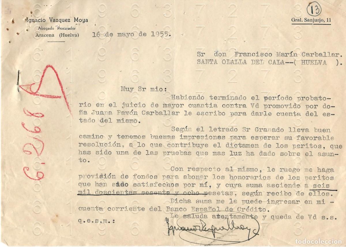 Otros art&iacute;culos de coleccionismo en papel: ARACENA HUELVA IGNACIO VAZQUEZ MOYA 1955 CARTA M36