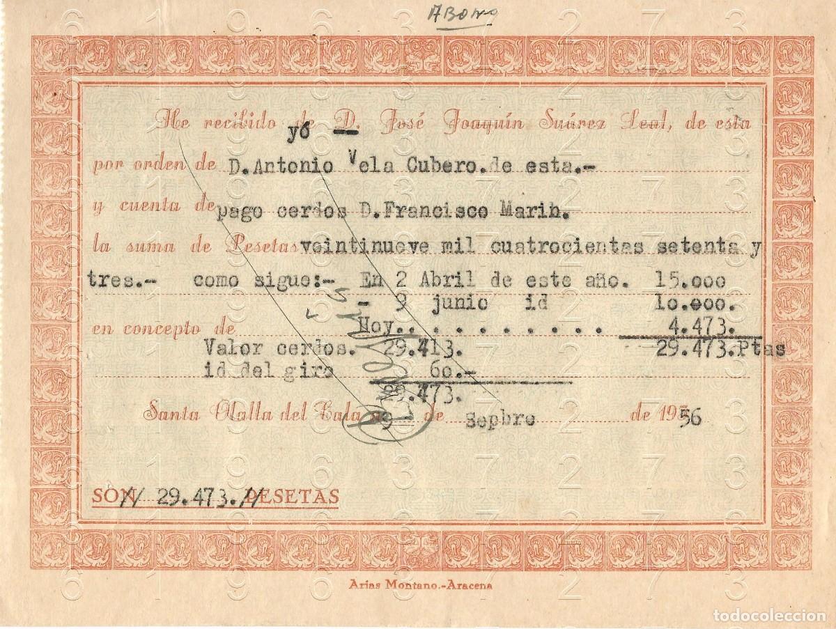 Otros art&iacute;culos de coleccionismo en papel: SANTA OLALLA DEL VENTA DE CERDOS RECIBO 1956 M36