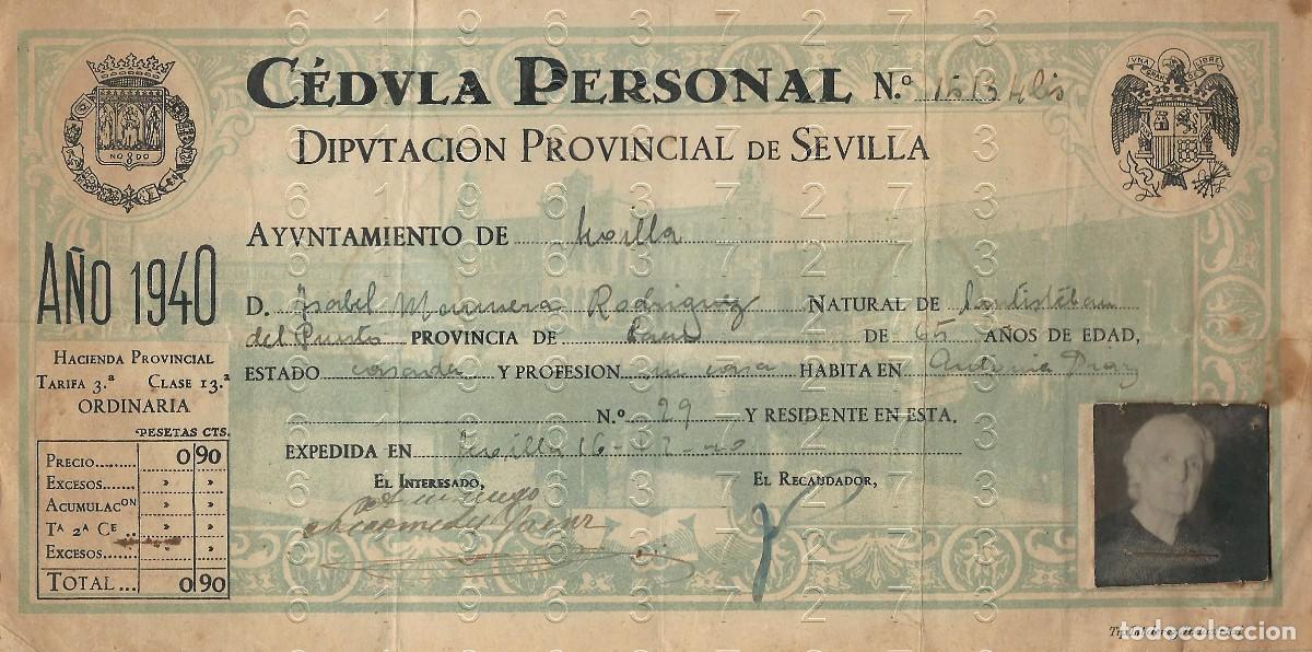 Otros art&iacute;culos de coleccionismo en papel: SANTIESTEBAN DEL PUERTO JAEN SEVILLA CEDULA PERSONAL 1940 M36