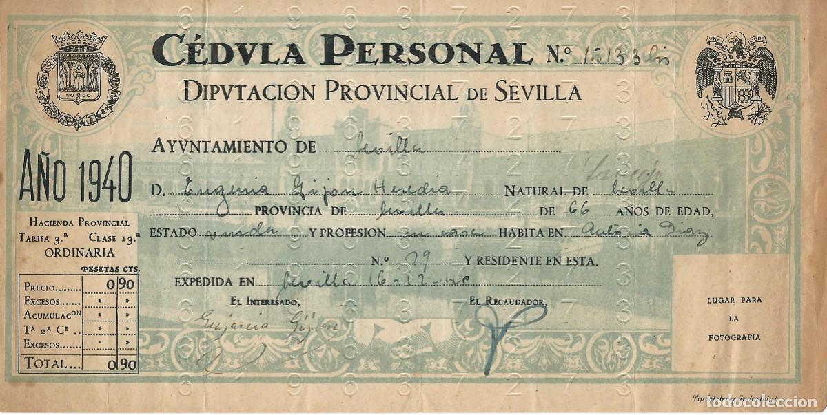 Otros art&iacute;culos de coleccionismo en papel: SEVILLA CEDULA PERSONAL 1940 M36