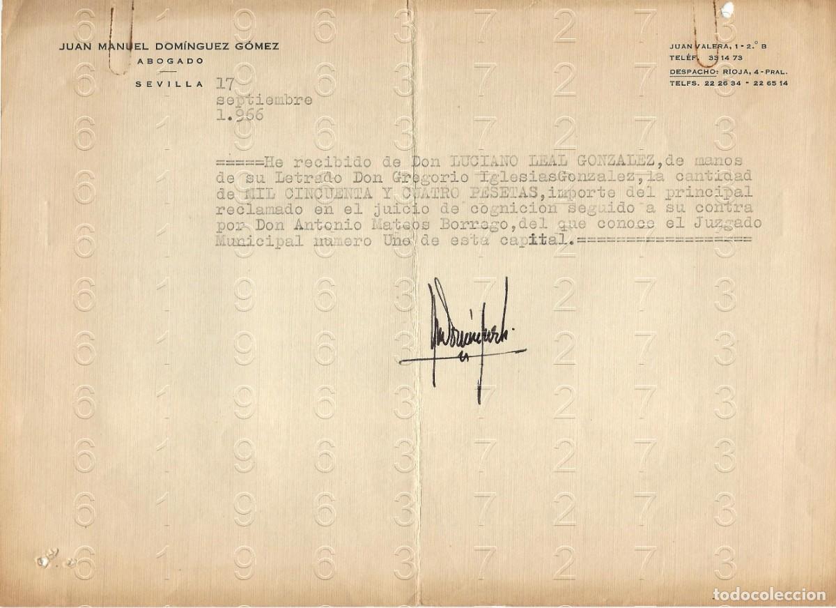 Otros art&iacute;culos de coleccionismo en papel: SEVILLA JUAN MANUEL DOMINGUEZ GOMEZ 1966 CARTA M36