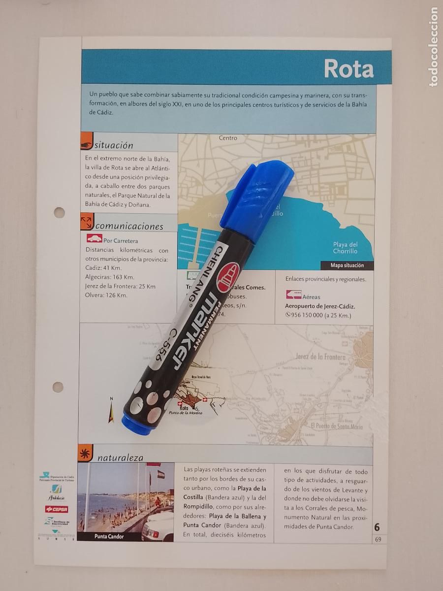 Otros art&iacute;culos de coleccionismo en papel: ficha tecnica coleccionable sobre cadiz . villa de rota