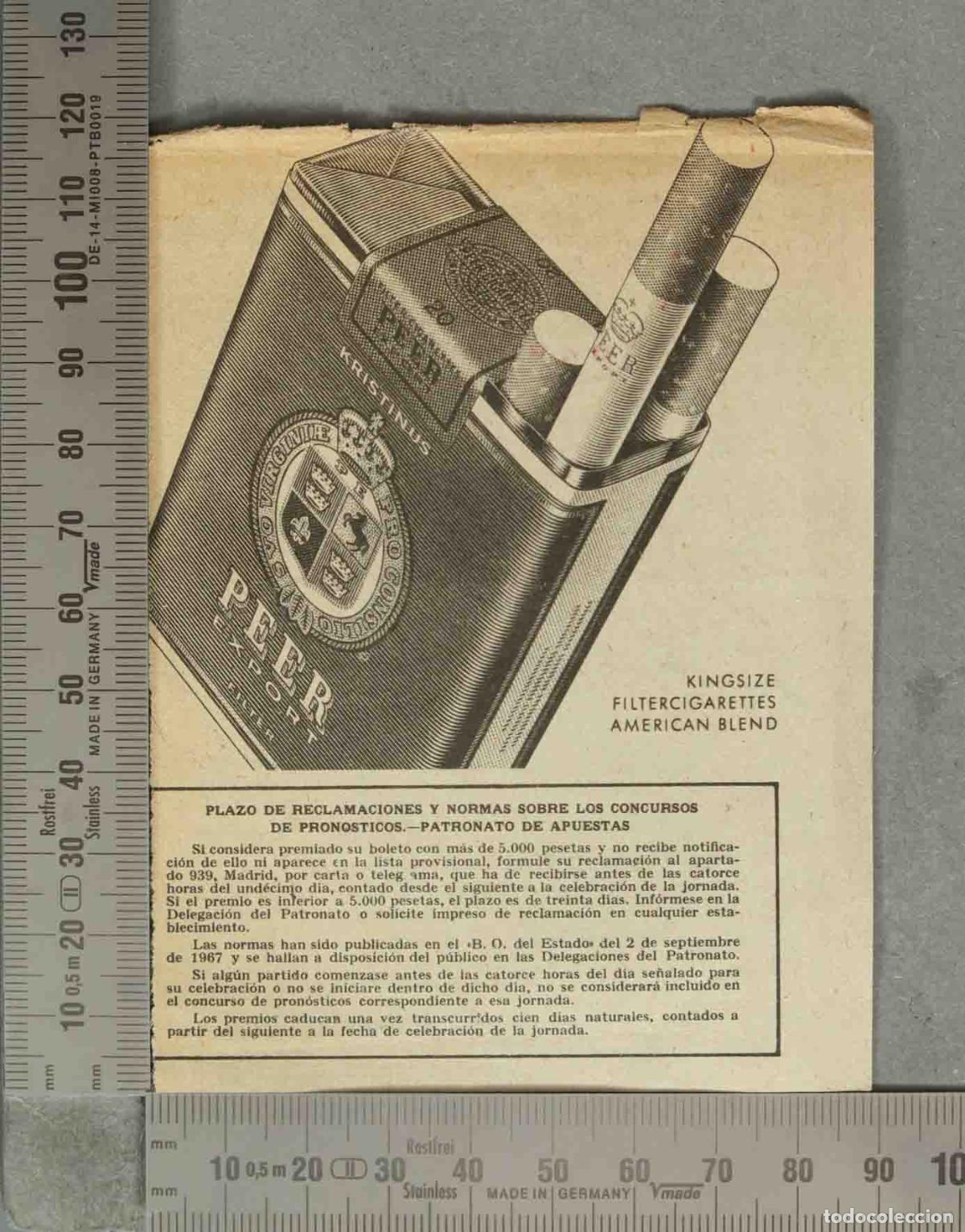 Paper Collecting Others: Quiniela de f&uacute;tbol de Espa&ntilde;a - Publicidad tabaco Peer