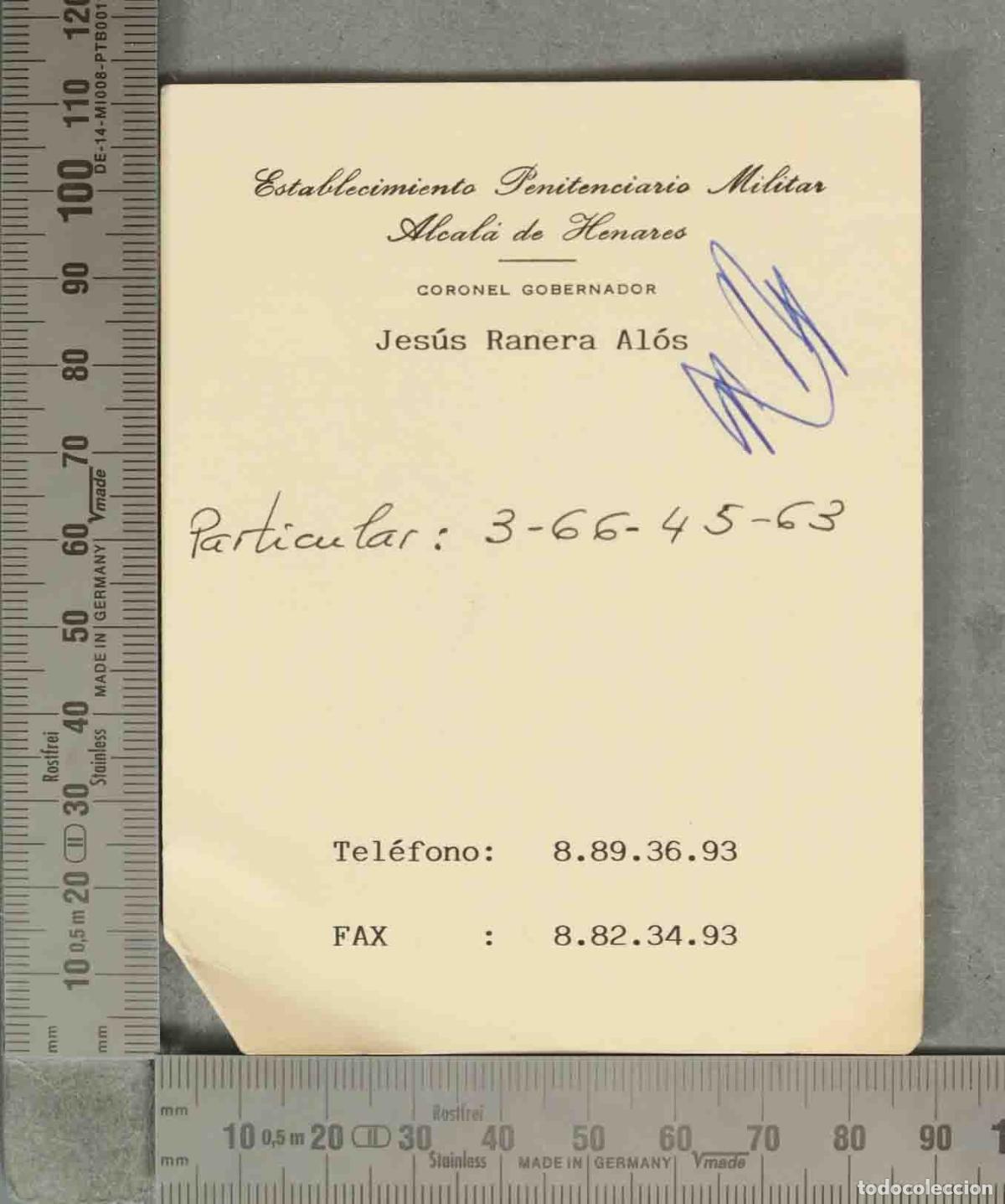 Otros art&iacute;culos de coleccionismo en papel: TARJETA. Establecimiento Penitenciario Militar Alcal&aacute; de Henares - Coronel Gobernador Jes&uacute;s Ranera