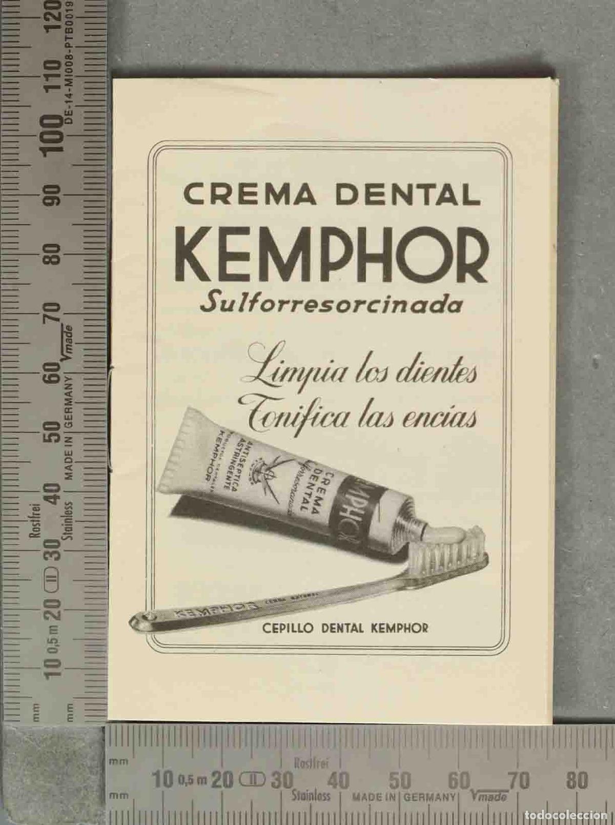 Otros art&iacute;culos de coleccionismo en papel: Folleto publicitario antiguo crema dental Kemphor Sulforresorcinada - Laboratorios Verkos