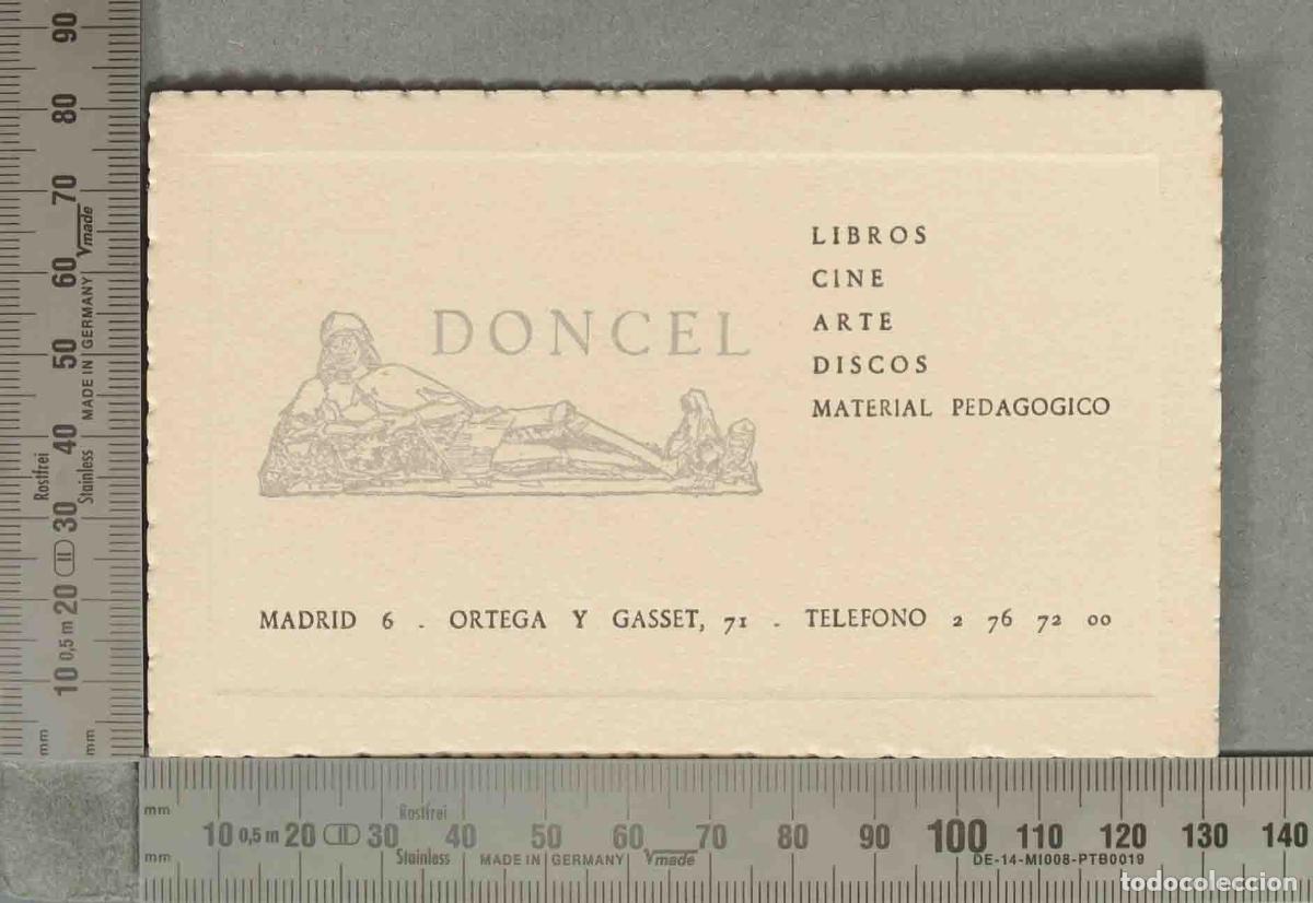 Otros art&iacute;culos de coleccionismo en papel: TARJETA. Doncel - Madrid 6 - Ortega y Gasset 71 - Libros Cine Arte Discos Material Pedag&oacute;gico