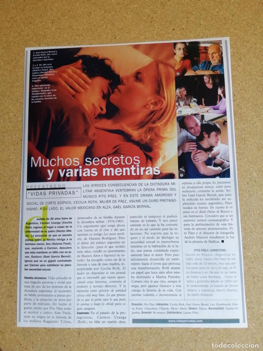 Otros art&iacute;culos de coleccionismo en papel: CRITICA CINEMATOGRAFICA. VIDAS PRIVADAS (FITO PAEZ)